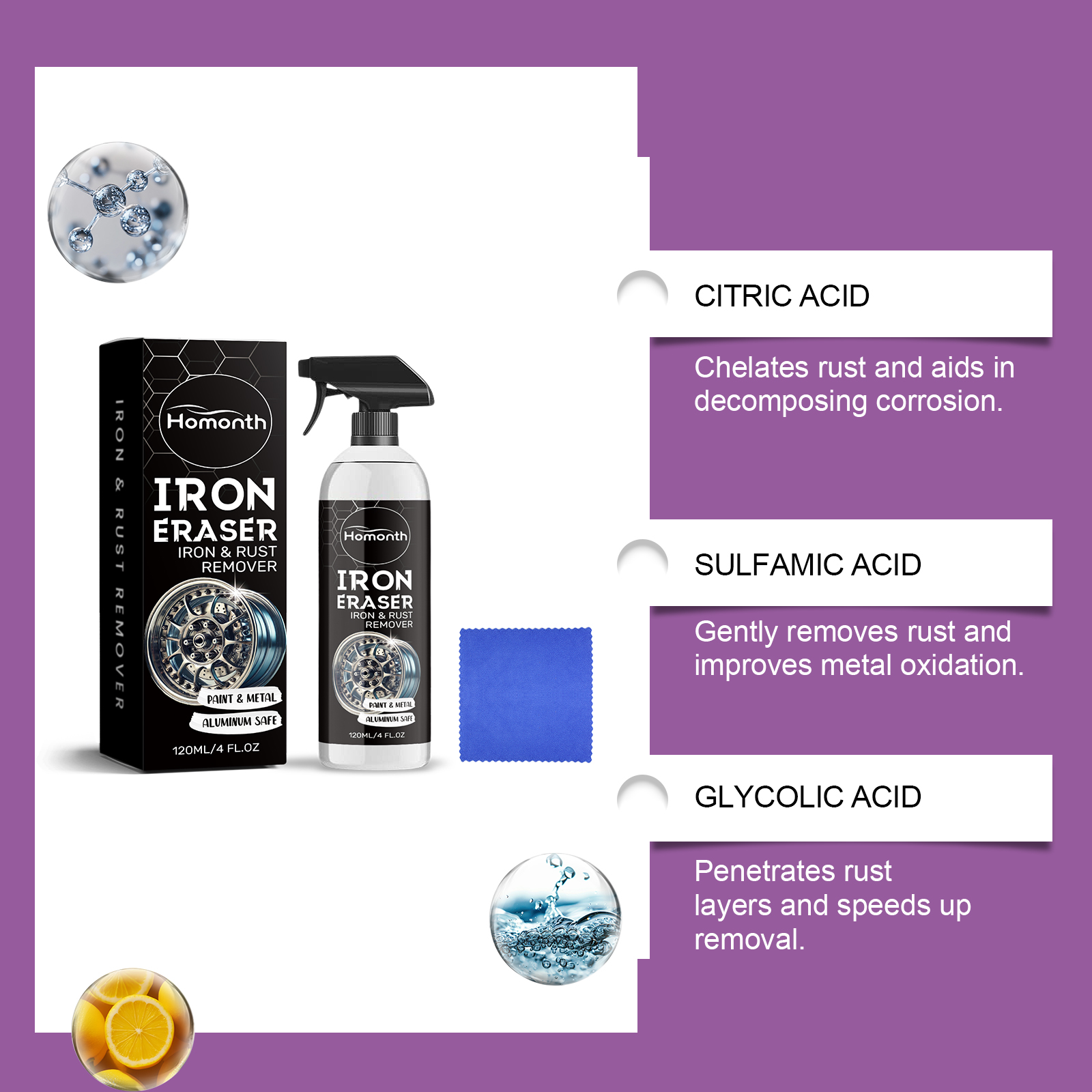 Car Rust Cleaner, Effective Rust Removal Protective Coating Gentle Metal Decontamination photo 4