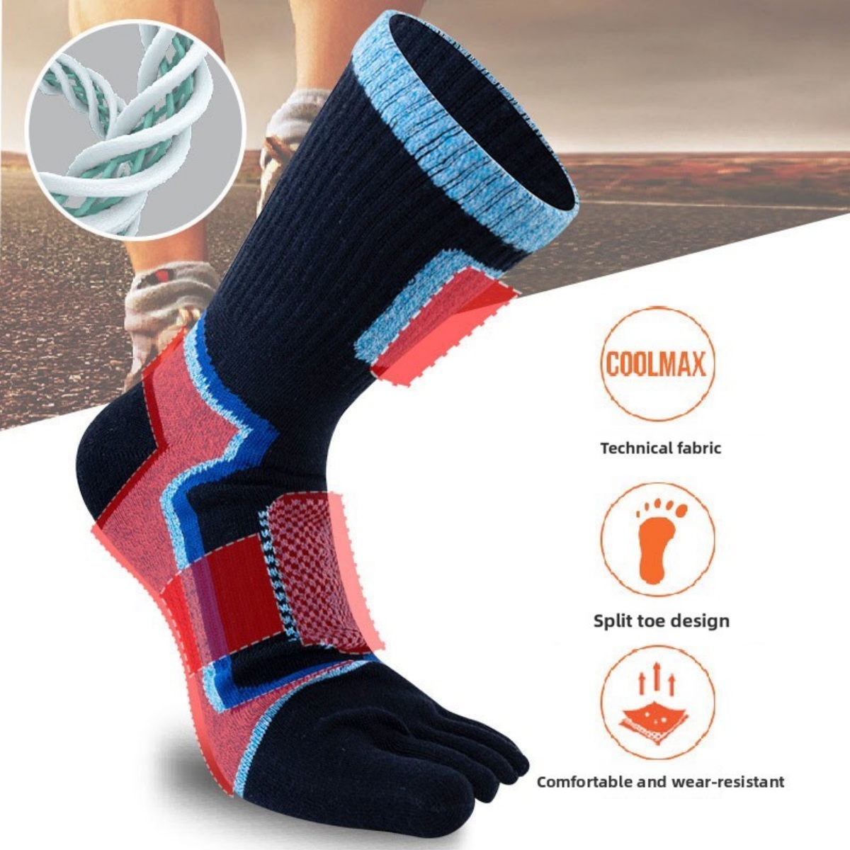 5Pairs Mens Cotton Blend Athletic Running Sports Socks Finger Toe Socks Toe Sock photo 6
