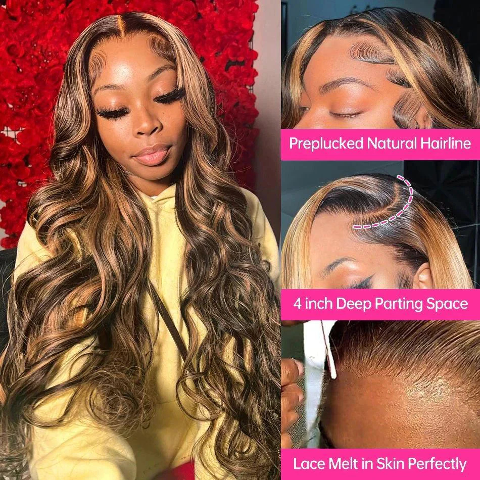 13x4 Lace Front Body Wave Human Hair Wig P4 27, Density photo 5
