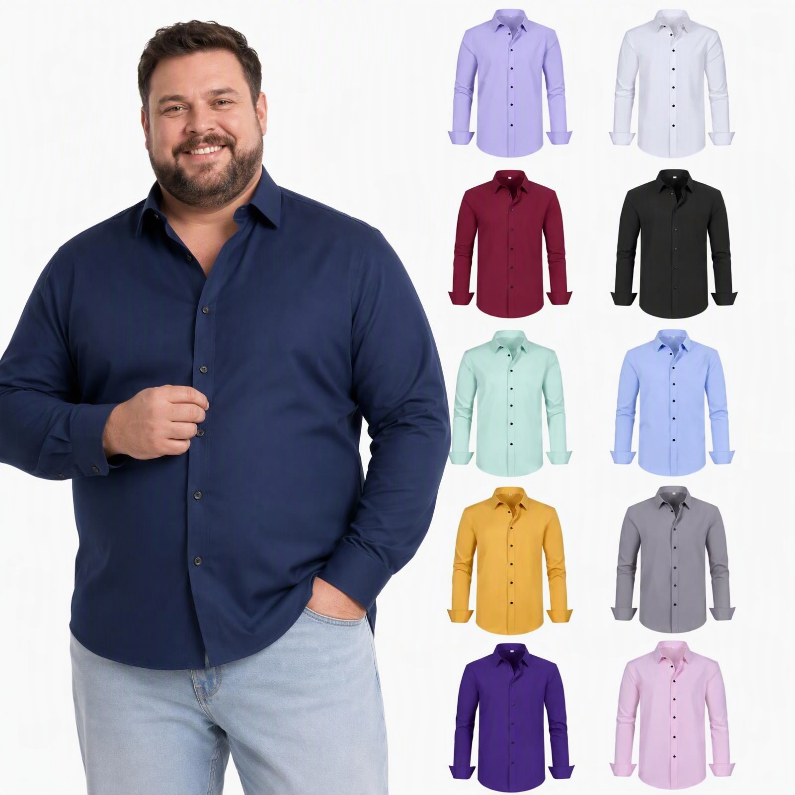Jana European And American Plus Size Men's Shirt, Oversized Loose Light Business Long Sleeve Shirt For Men, Clothing For Big Men Up To 600 Jin. photo 1