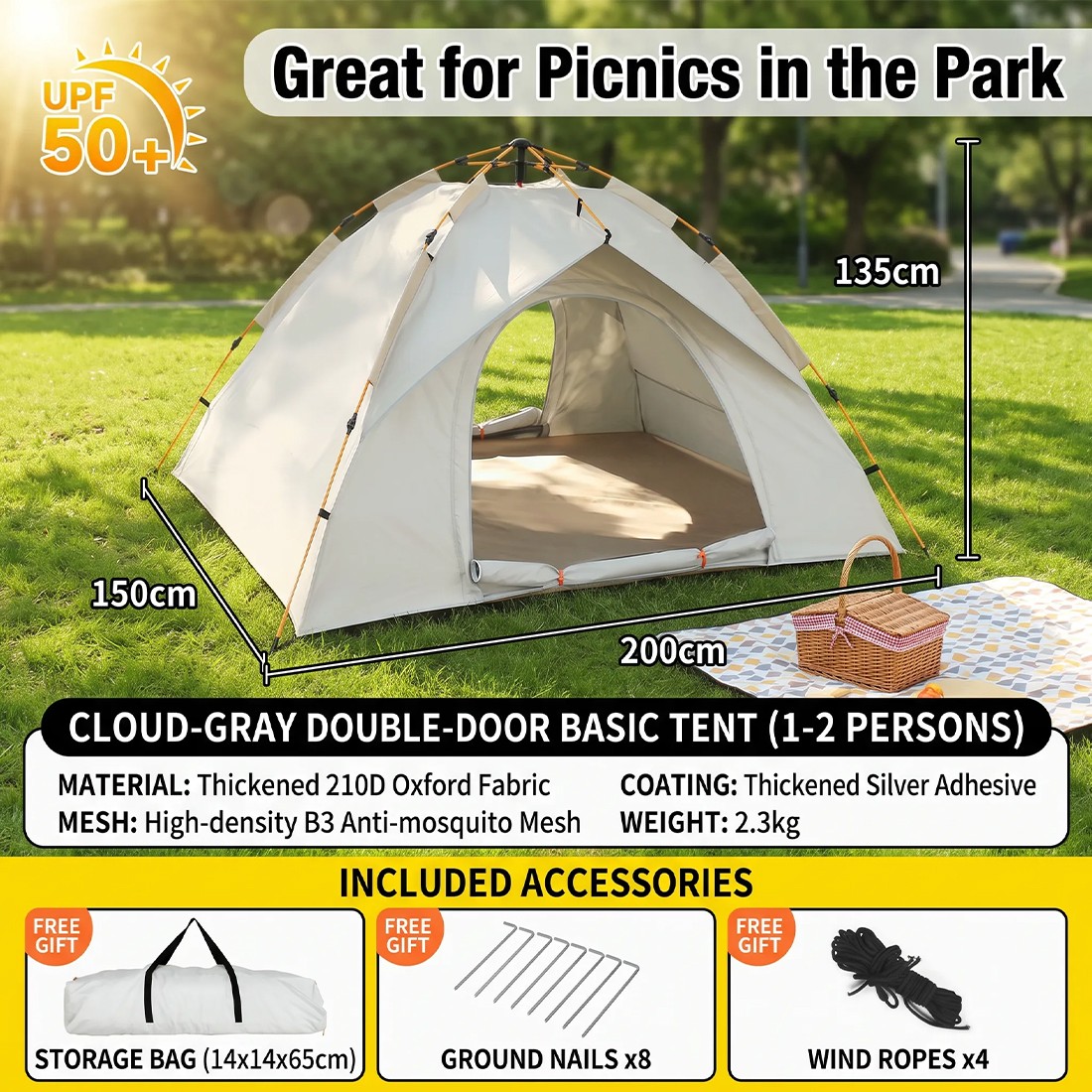 2-3 Man UK Outdoor Automatic Instant Double Layer  Up Camping Tent Waterproof photo 1