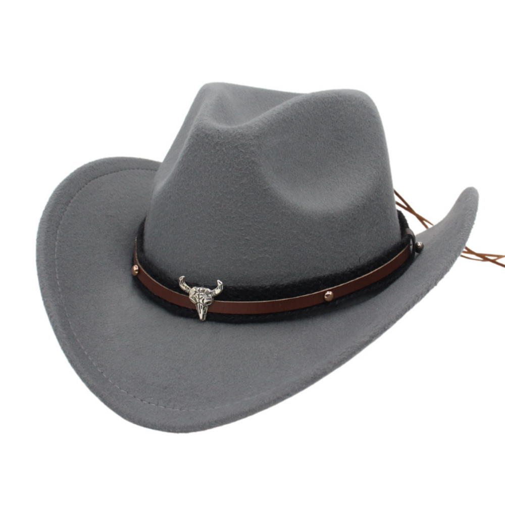 Retro American Western Cowboy Hat - Silver Bull Head Wide Brim Felt Hat  Knitted Headband, Suitable For Outdoor Riding, Traveling And Photography photo 6