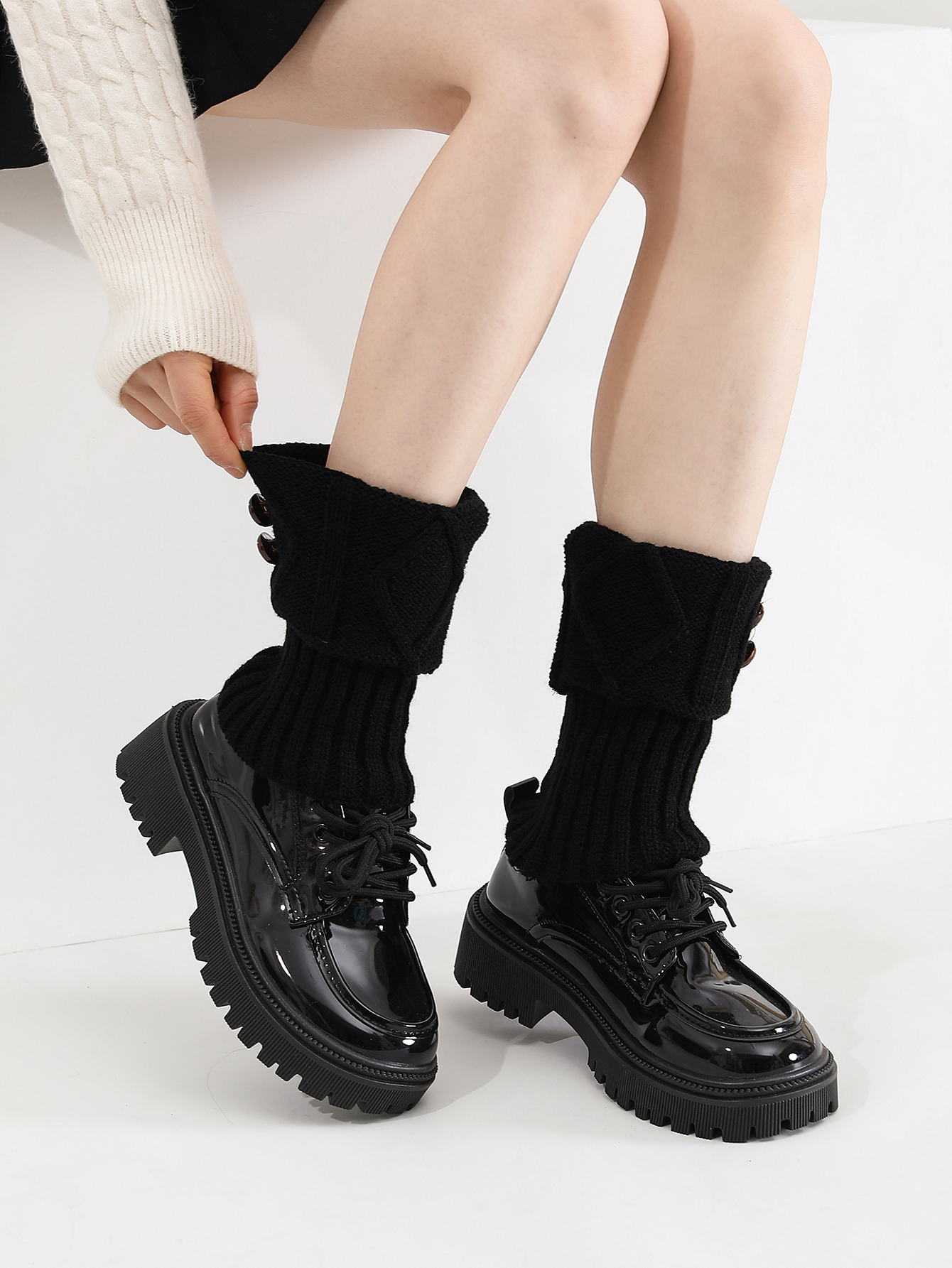 Women Winter Warm Crochet Knit Short Leg Warmer Short Boot Cuffs Socks Ladies Middle Tube Leg Warmer Socks photo 2
