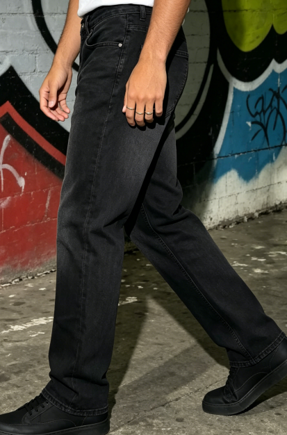 Vintage Washed Jeans Men Black Grey Straight Leg Denim Pants US Local Stock Streetwear photo 3