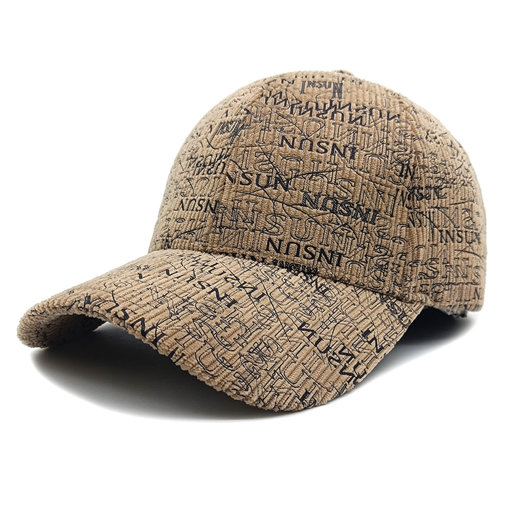 Spring And Autumn British Style Retro Full-Print Lettered Baseball Cap, Corduroy Multi-Purpose Casual Hat For Street Wear, Fashionable And Comfortable Leisure Hat photo 3