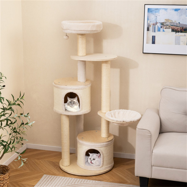 60 Inch Tall Wooden Cat Tree Multi-Level Cat Tower With Sisal Scratching Posts & Condos For Indoor Cats, Natural photo 6