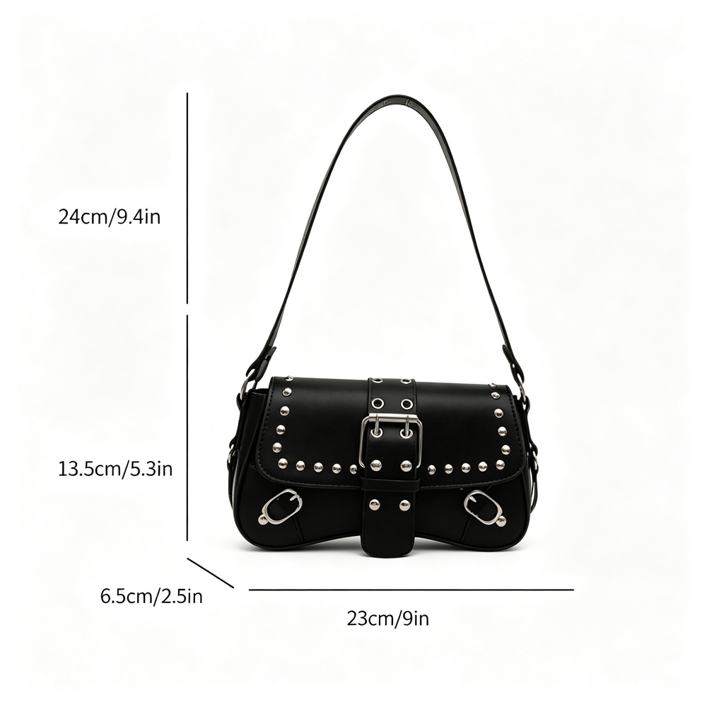 Underarm Bag For Women, Retro Faux Leather Shoulder Bag With Studs & Buckles, Handbag For Daily Party Streetwear photo 2