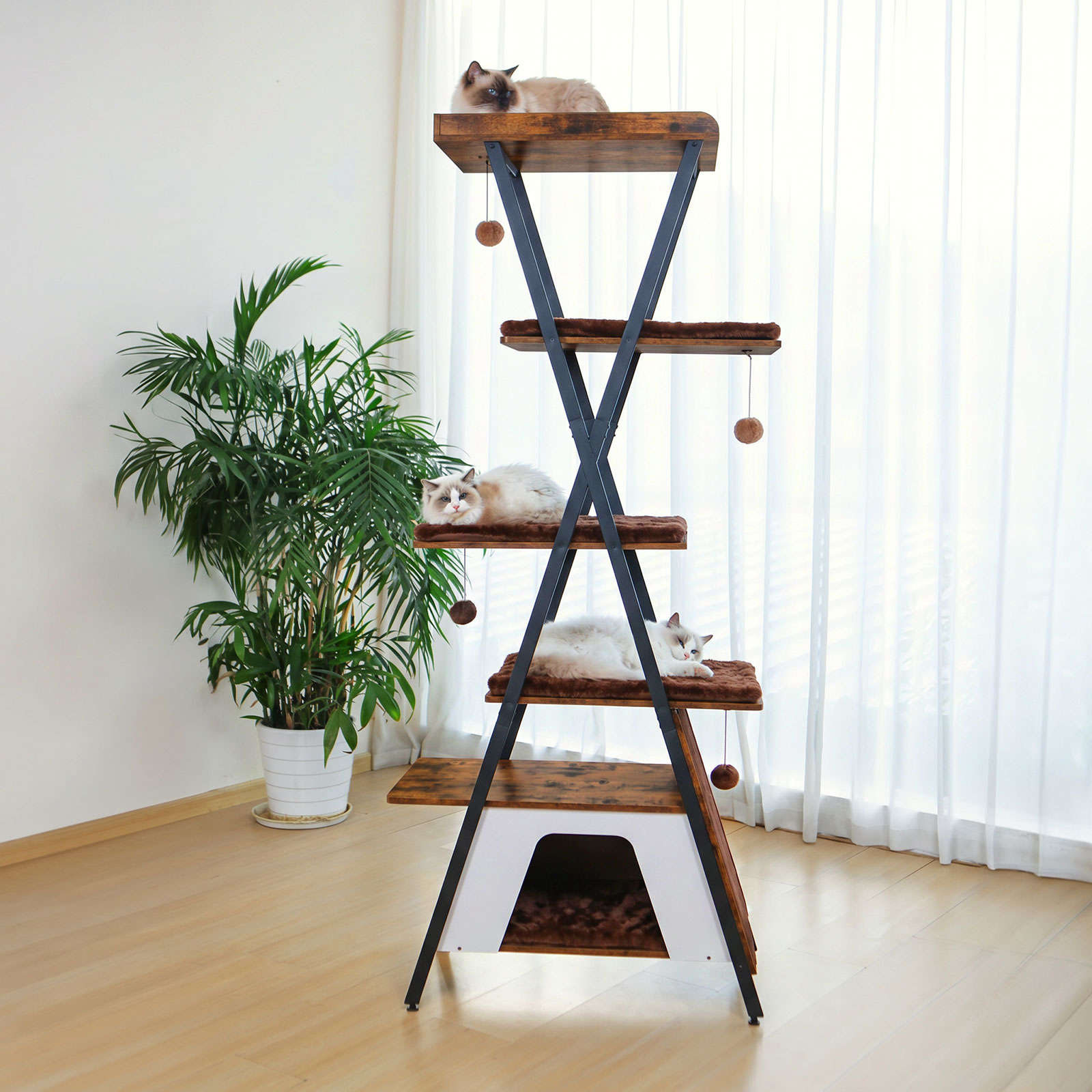 73in Modern Cat Tower For Indoor Cats - Multi-Level Cat Tree With Scratching Posts, Caves, Large Perch & Removable Pads - Wooden Cat Furniture photo 3