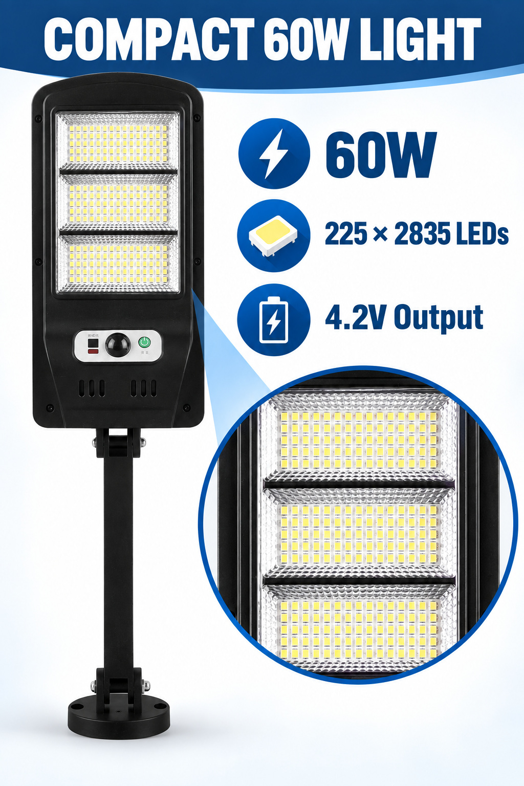 Solar Powered Rechargeable Motion Sensor Waterproof LED Work Light 60W 1500mAh For W755 3 IP65 photo 5