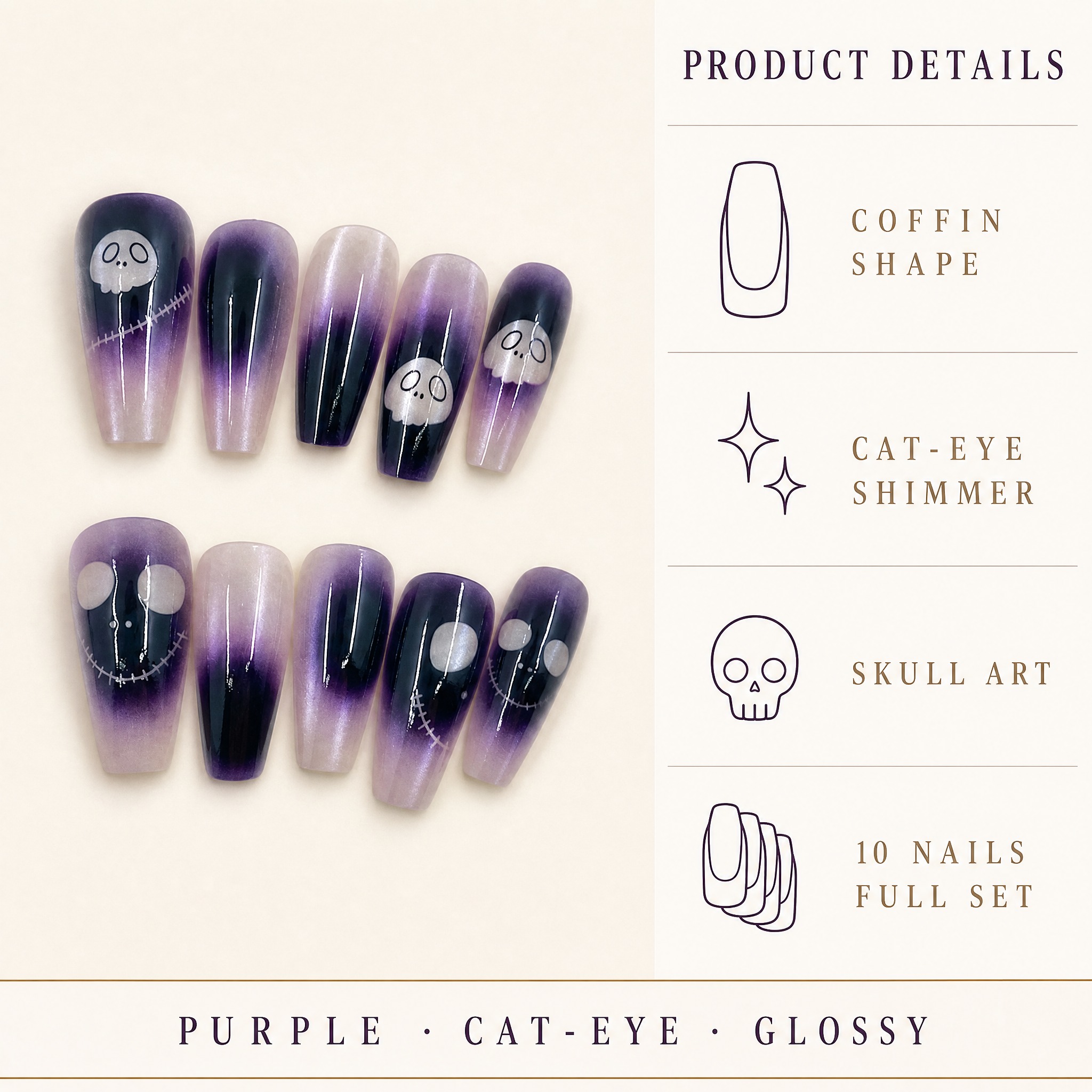 Halloween Skull Cat-Eye Press-On Nails photo 2