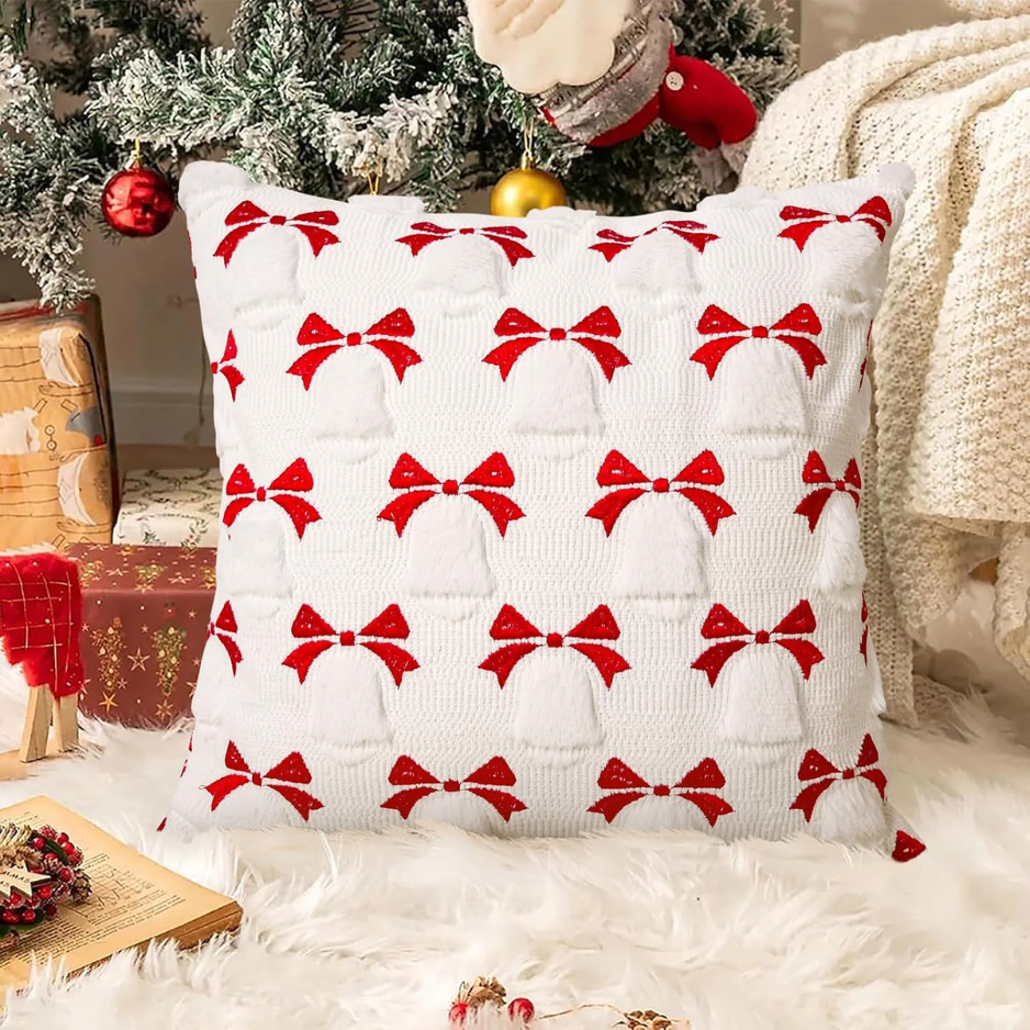 2Pcs Christmas Pillow Covers 18x18, 3D Jacquard Faux Fur Holiday Decor photo 5