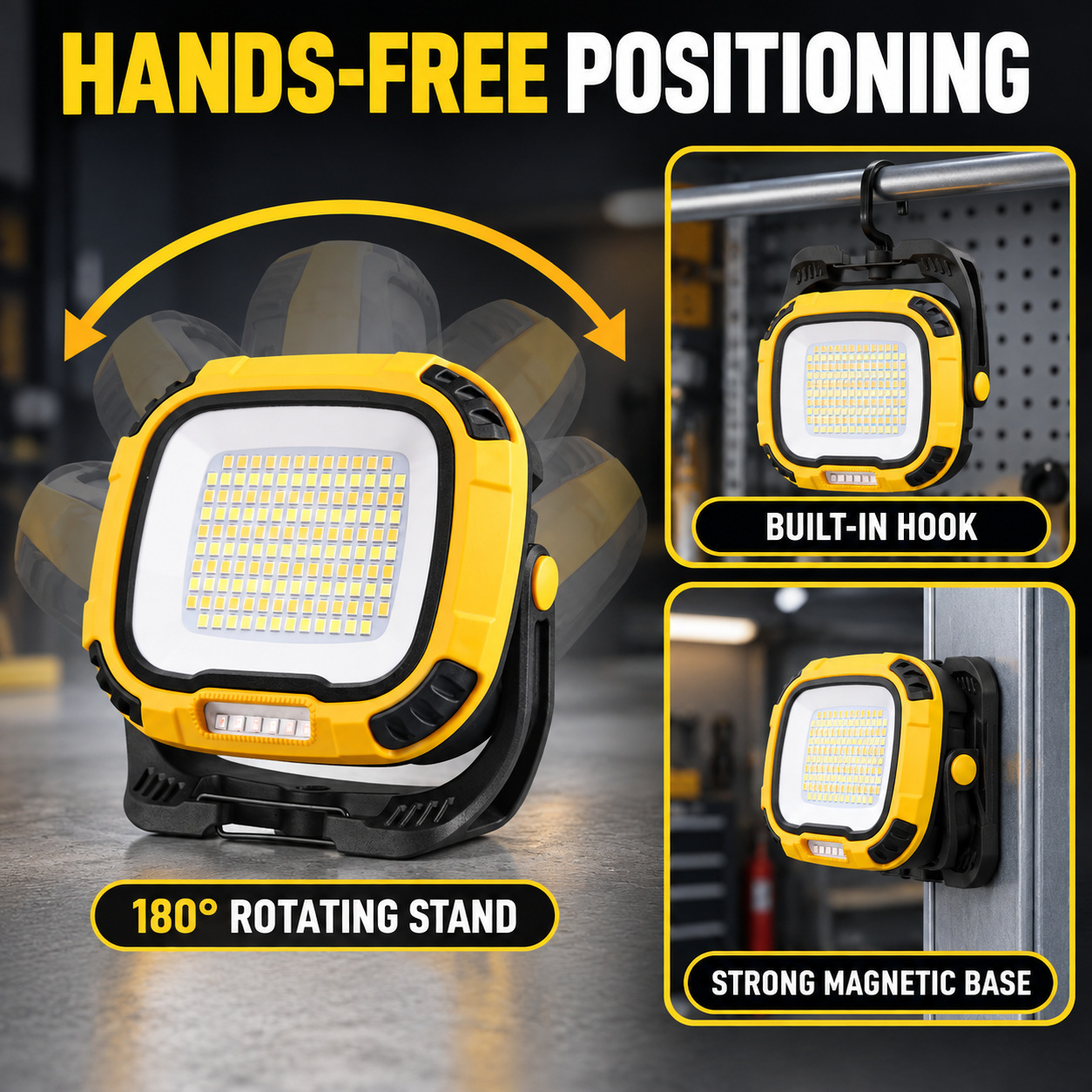 Rechargeable Magnetic Battery Display Type C LED Work Light Base Hanging W892 2 Adjustable Stand photo 2