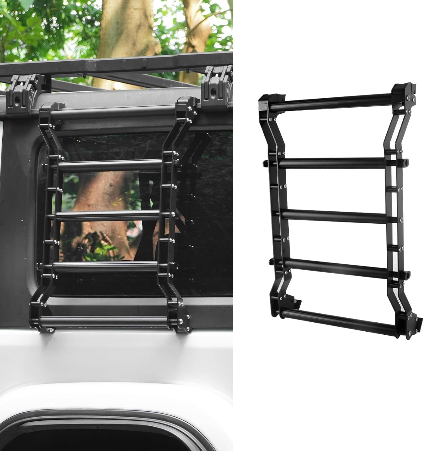 Rear Window Ladder Compatible With 2018-2025 Je Ep Wrangler JL JLU 2 Door 4 Door, Heavy Duty Aluminum Alloy Roof Access Ladder Rack, 200LBS Load Capacity Multifunctional Flank Luggage Ladder Kit photo 5