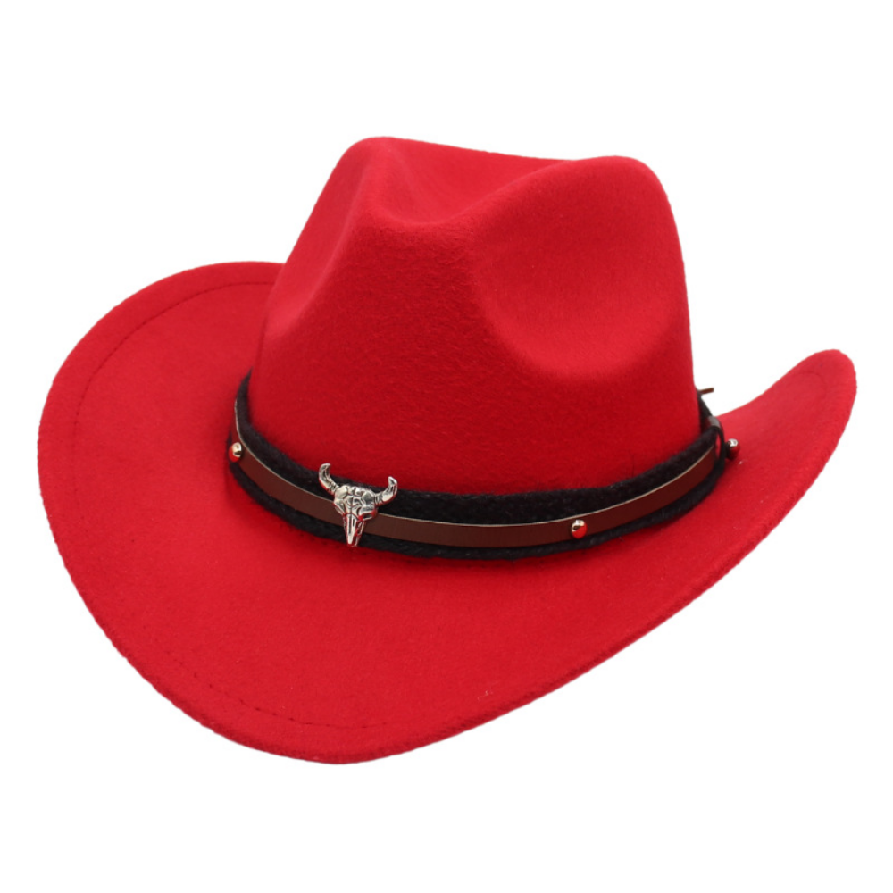 Retro American Western Cowboy Hat - Silver Bull Head Wide Brim Felt Hat  Knitted Headband, Suitable For Outdoor Riding, Traveling And Photography photo 3