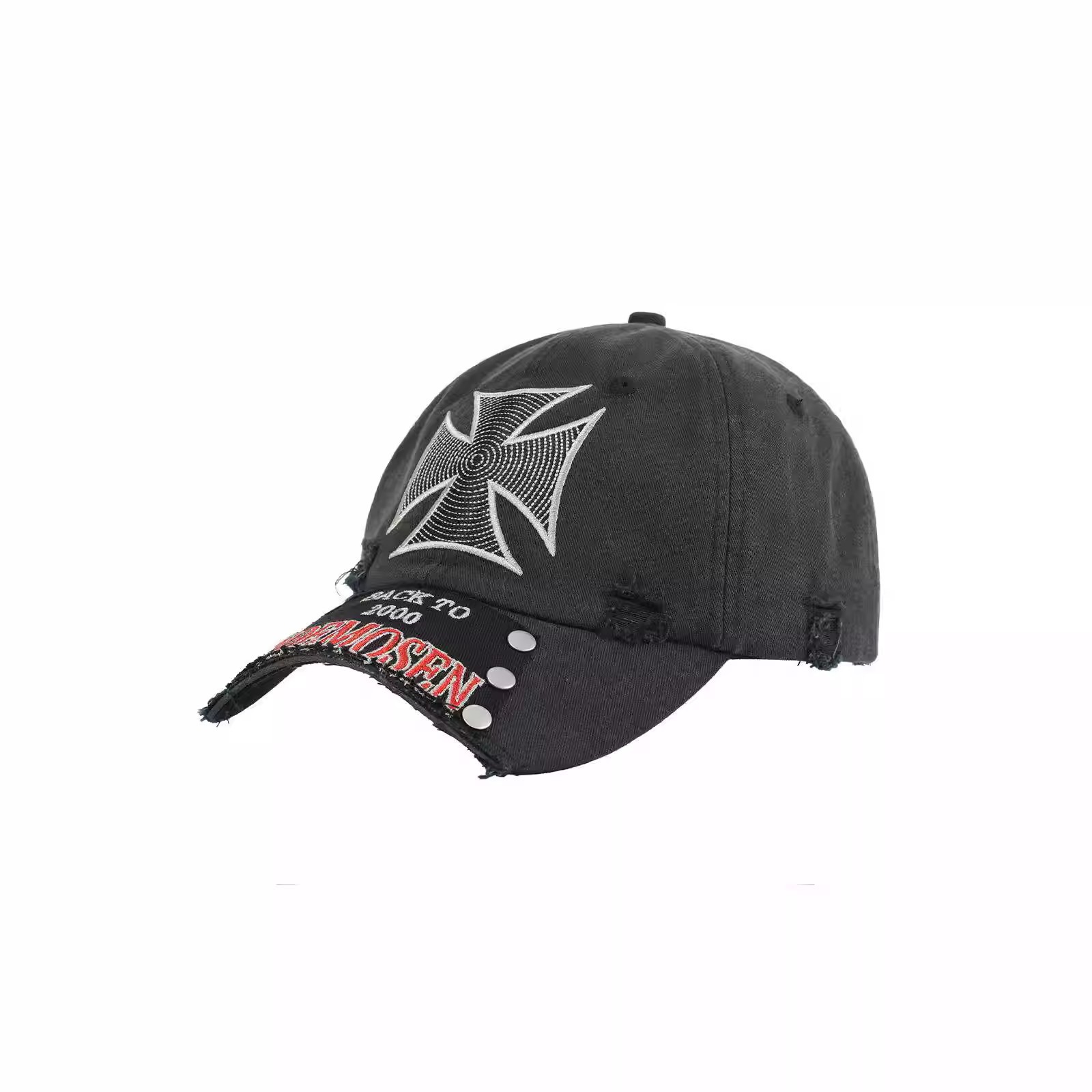 American-style Street-style Perforated Letter Patch Rivet Baseball Cap With Washed-out Distressed Retro Trend Soft Top Baseball Cap photo 1