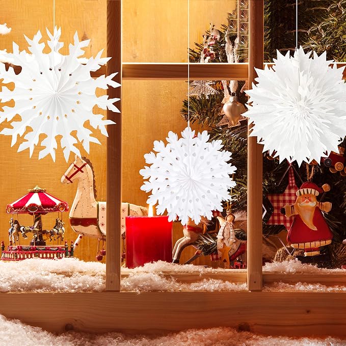 16-Piece White Paper Snowflake Decorations Assorted Sizes For Christmas, Winter Wedding And Party Decor photo 5