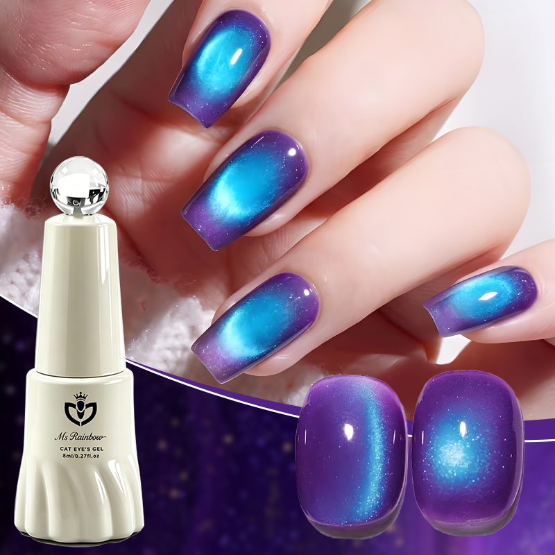 MS RAINBOW Purple Blue Galaxy Cat Eye Gel Polish 03, Magnetic Nail Gel, 8ml Soak Off UV LED Nail Art Gel photo 1