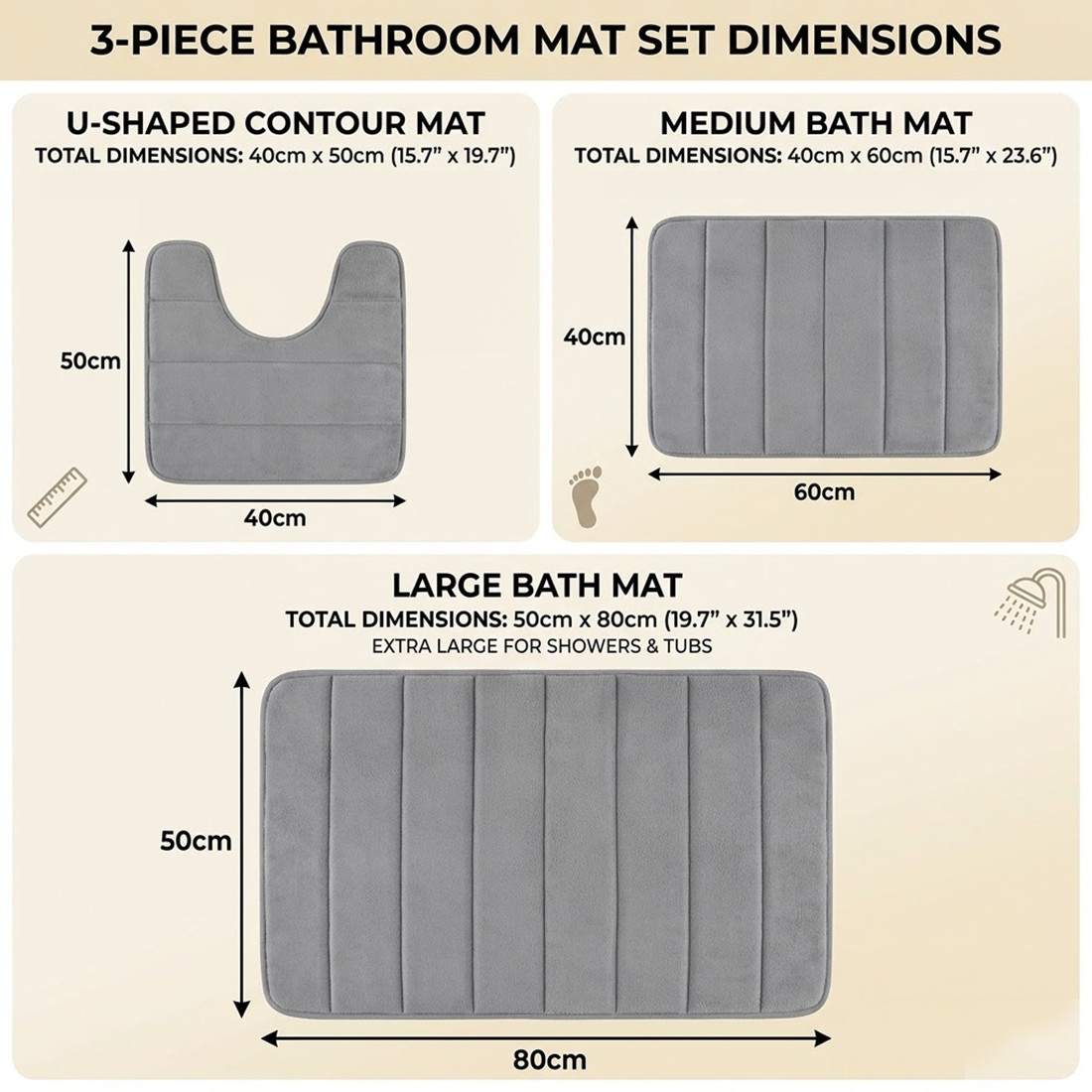 MEMORY FOAM BATH MAT PEDESTAL SET NON SLIP TOILET BATHROOM CONTOUR RUGS 3 PIECE photo 5