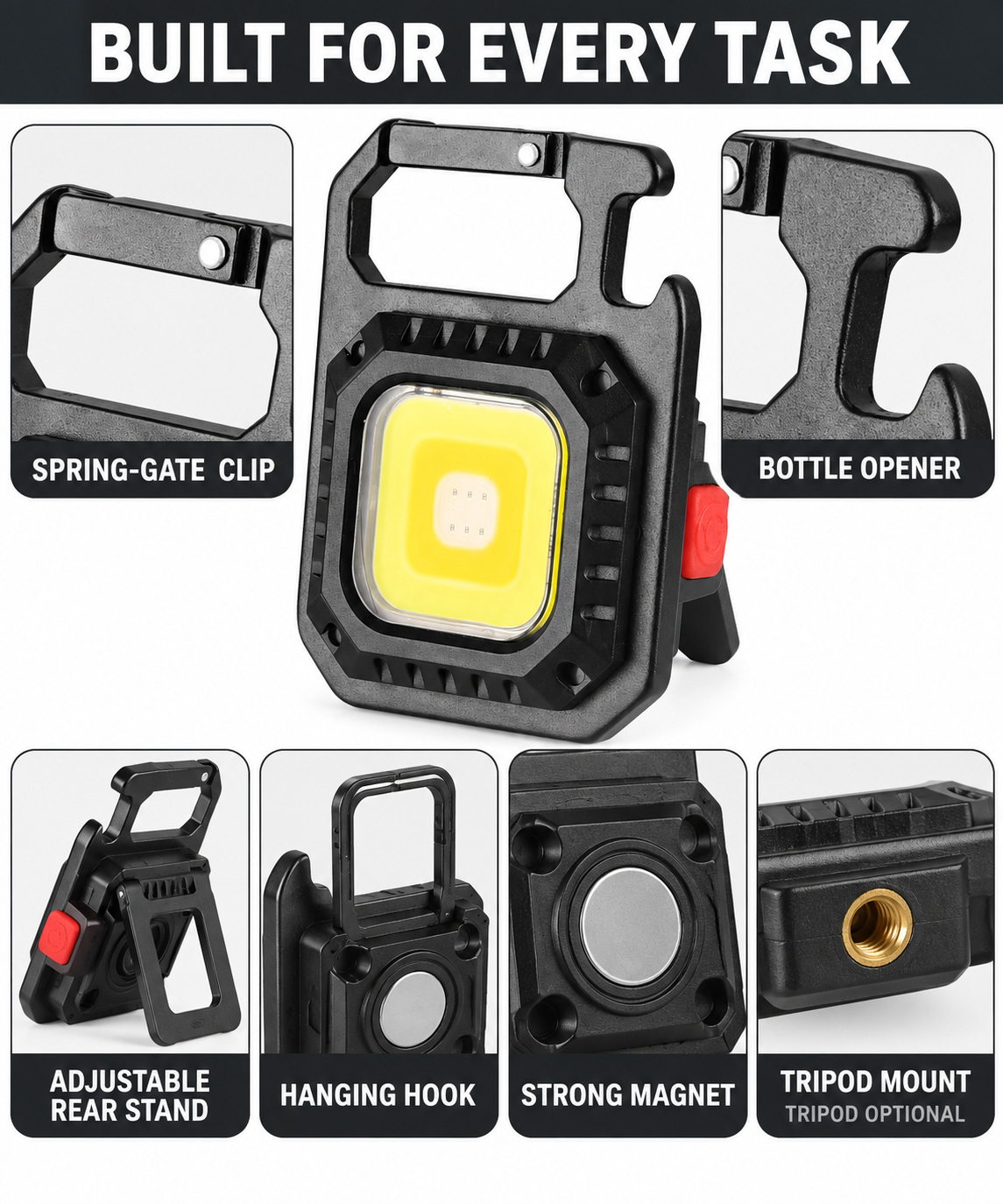 Rechargeable Magnetic Battery Display Type C LED Work Light Hanging Hook W5130 670LM COB Flashlight photo 5