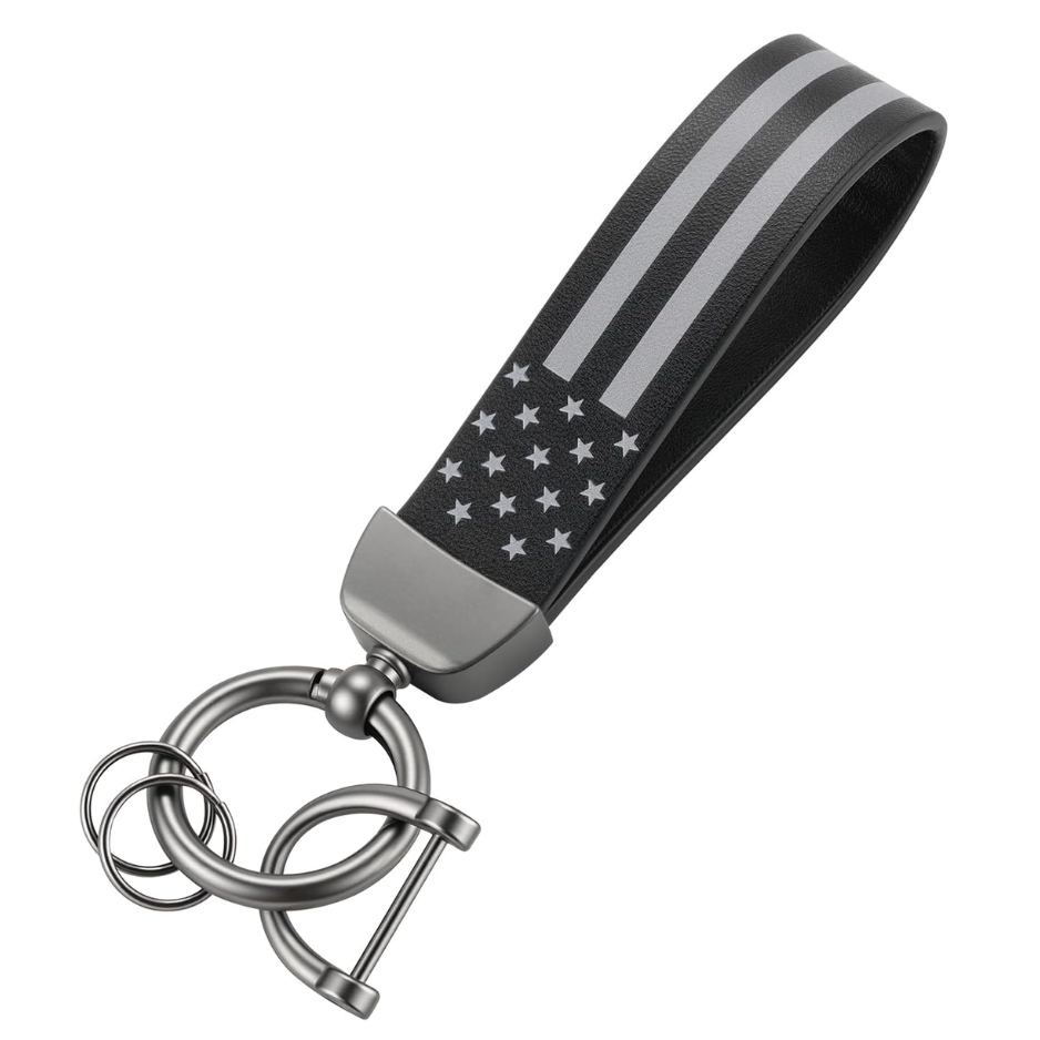 Leather Keychain, American Flag Car Keychain With Anti-Lost D-Ring And 2 Key Rings, Key Chain For Men photo 1