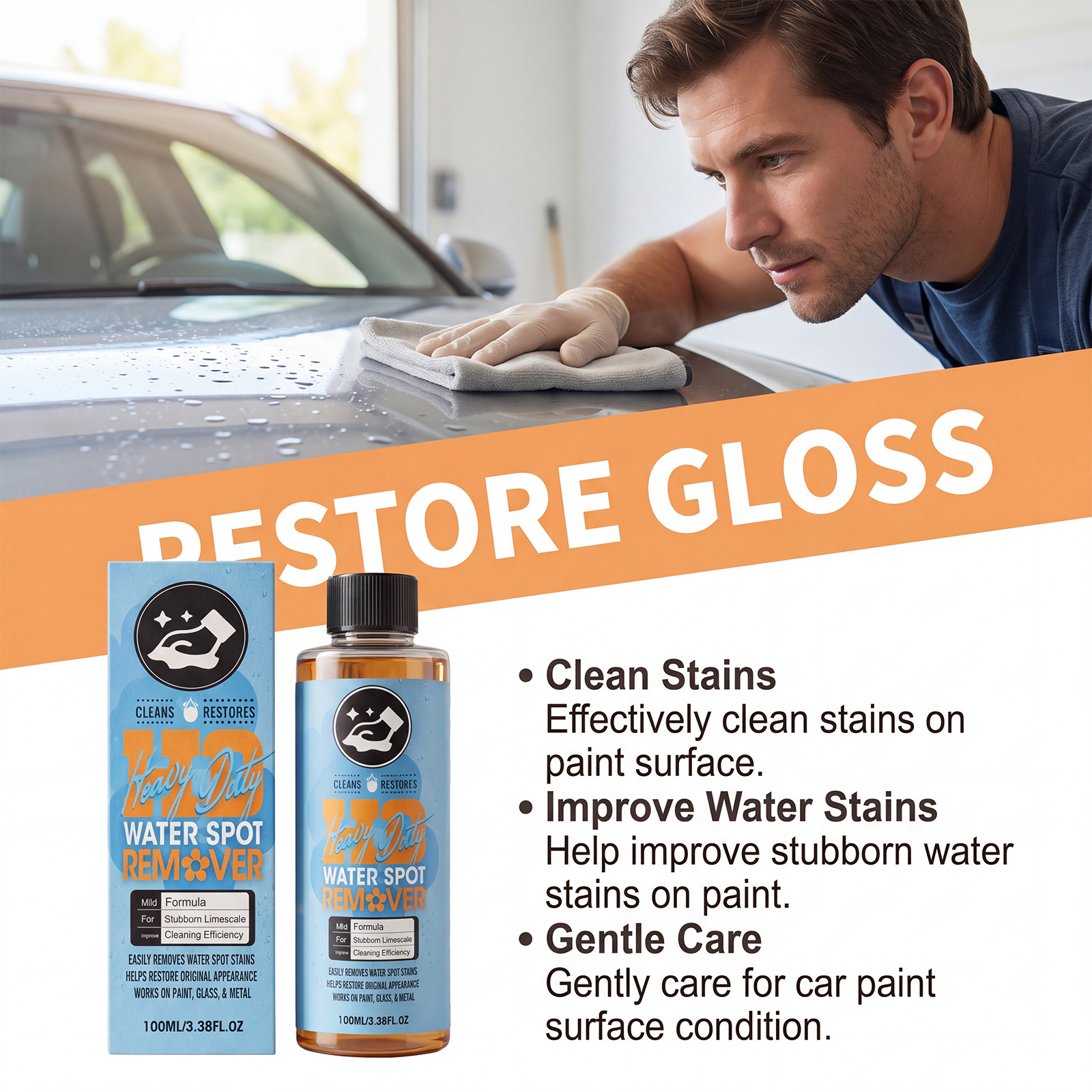 Car Water Spot Remover, Windshield Glass Stain Cleaner For Clear Visibility Daily Care photo 1