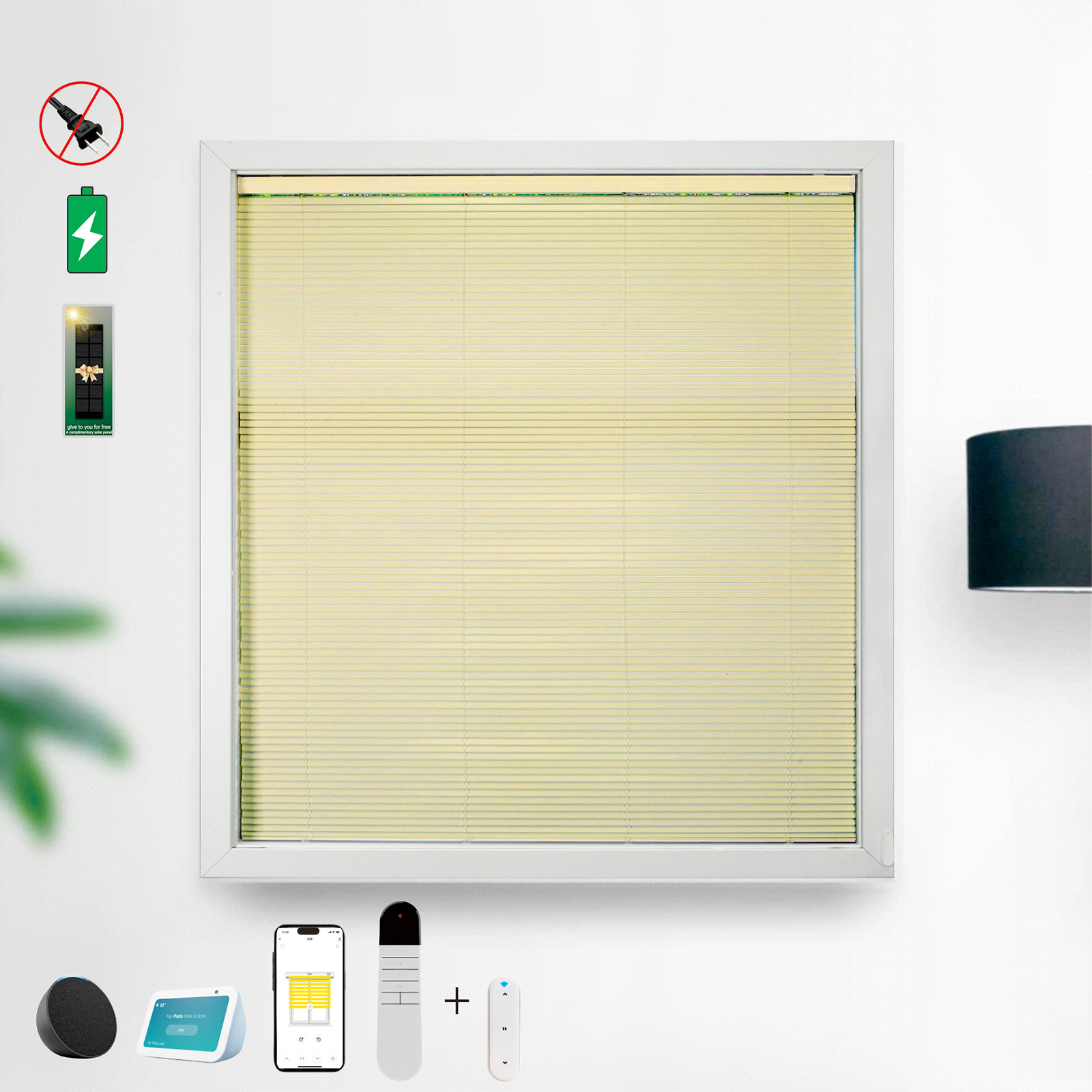 Double Layer Intelligent Electric Curtain System Equipped With 15 Channel Remote Control And Solar Charging Panel Sunshade Curtains Blinds Honeycomb Curtains photo 2