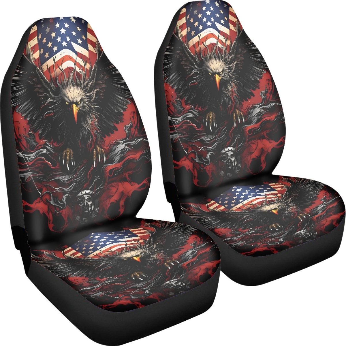2 Front Car Seat Covers, Digitally Printed With An Eagle Pattern, Thin, Suitable For All Seasons, Fashionable Car Seat Covers photo 6