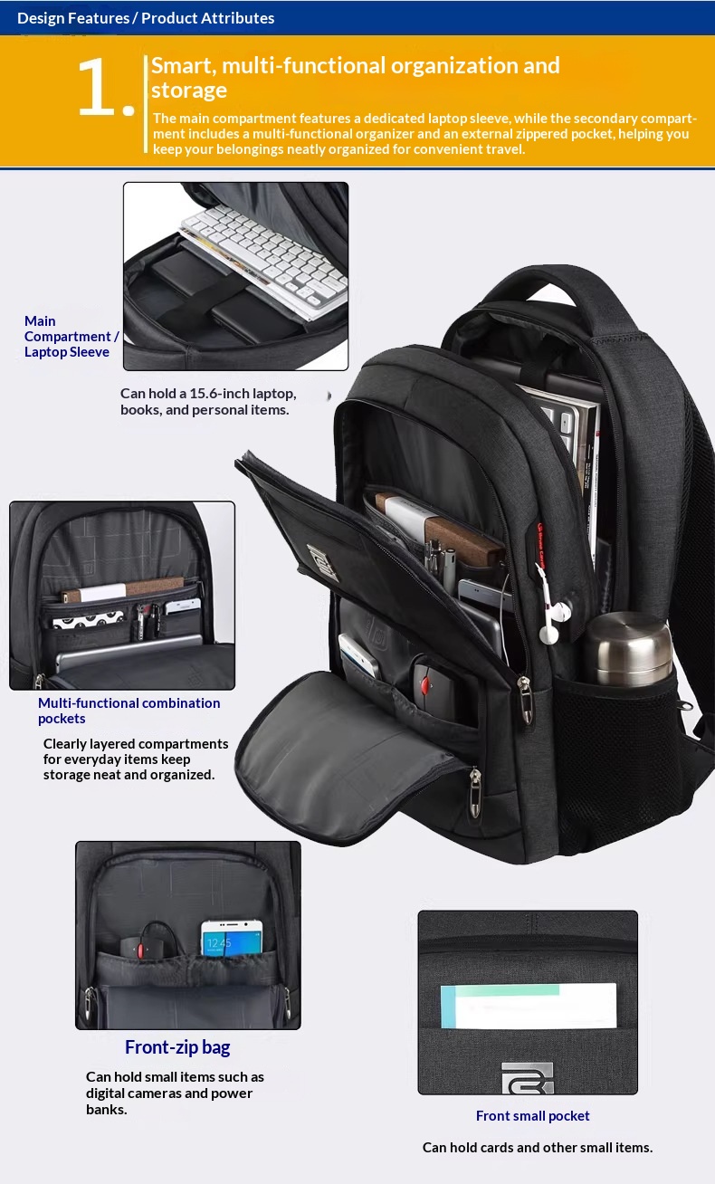 BC Men's Business Backpack Oxford Cloth Waterproof 16 Inch Large Capacity Multifunctional Computer Backpack Student Backpack Women's - Light Blue photo 3