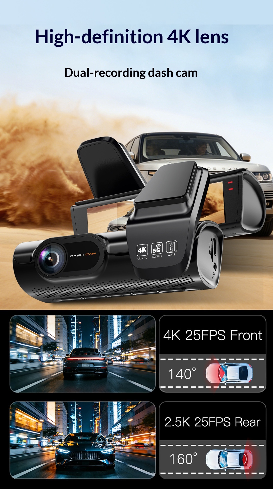 4K Dual Front & Rear Dash Cam, High Definition Car DVR Recorder photo 8