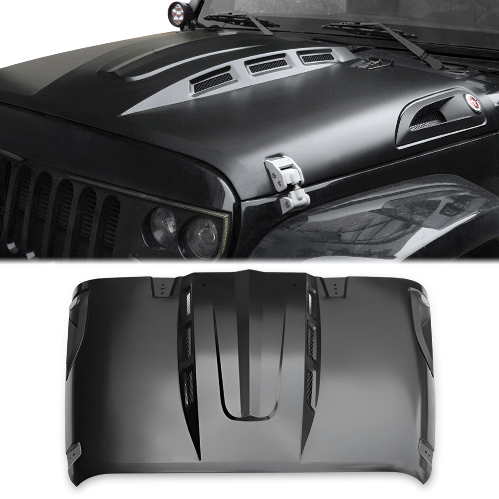 The Avenger Style Replacement Hood Compatible With 2007-2018 J Eep Wrangler JK JKU Unlimited Rubicon Black photo 2