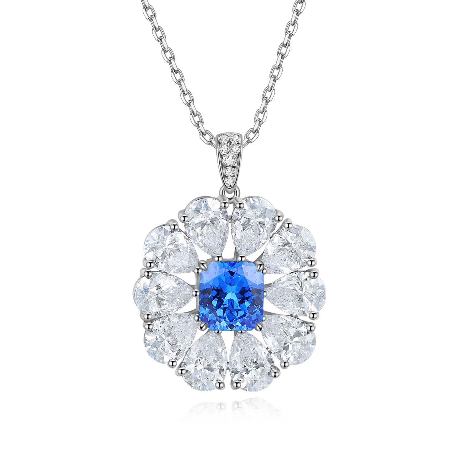 S925 Silver 7.7g Lab-Created Gemstone Necklace, 7x7.5mm Pendant, 5 Colors, 40&5cm photo 4