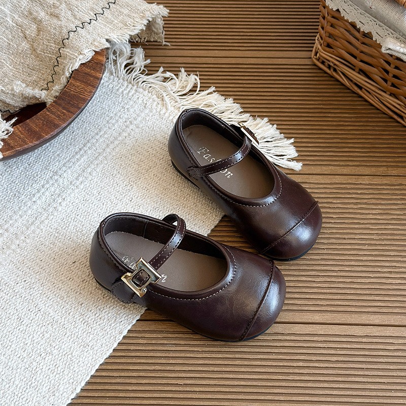 2026 Spring New Girls Leather Shoes, Black Korean Style Soft Sole Baby Flats, Retro Princess Casual Shoes For Little Girls photo 3
