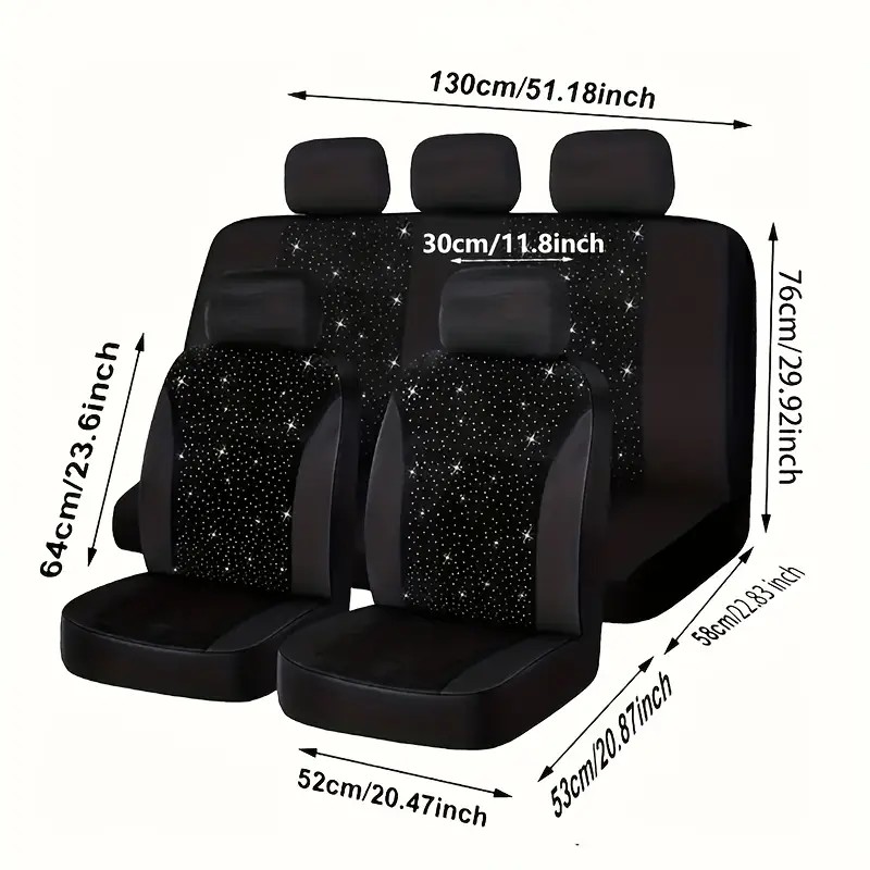 5-Seat Car Seat Cover, Classic And Timeless Design, Thin 2mm Thickness, Suitable For All Seasons Rhinestone Seat Cover photo 5