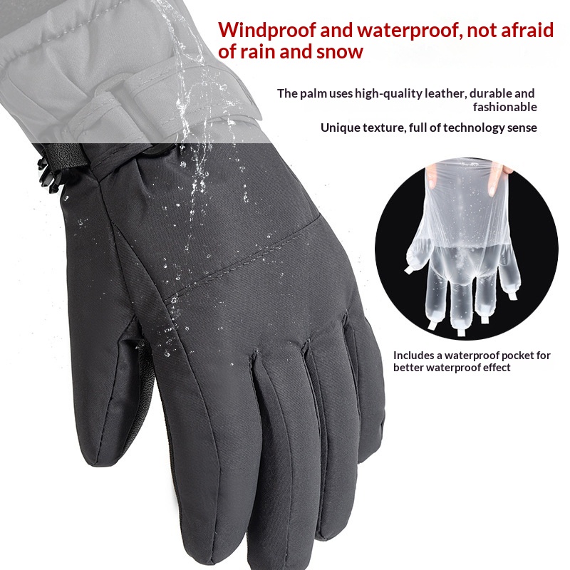 Cross-Border Winter Ski Gloves For Teenagers, Men And Women, Windproof, Waterproof, Fleece-Lined, Thickened, Warm, Suitable For Cycling, Windproof And Warm photo 2