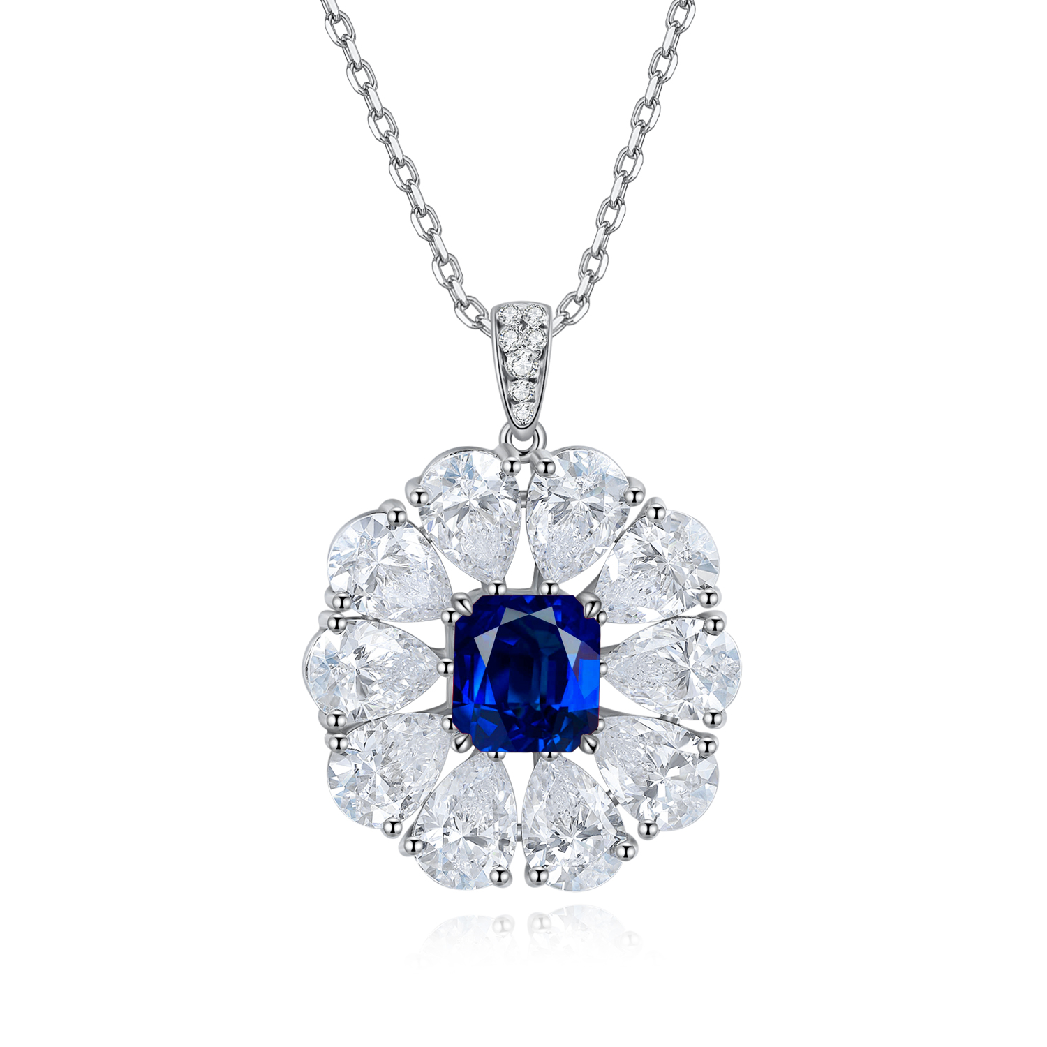 S925 Silver 7.7g Lab-Created Gemstone Necklace, 7x7.5mm Pendant, 5 Colors, 40&5cm photo 2