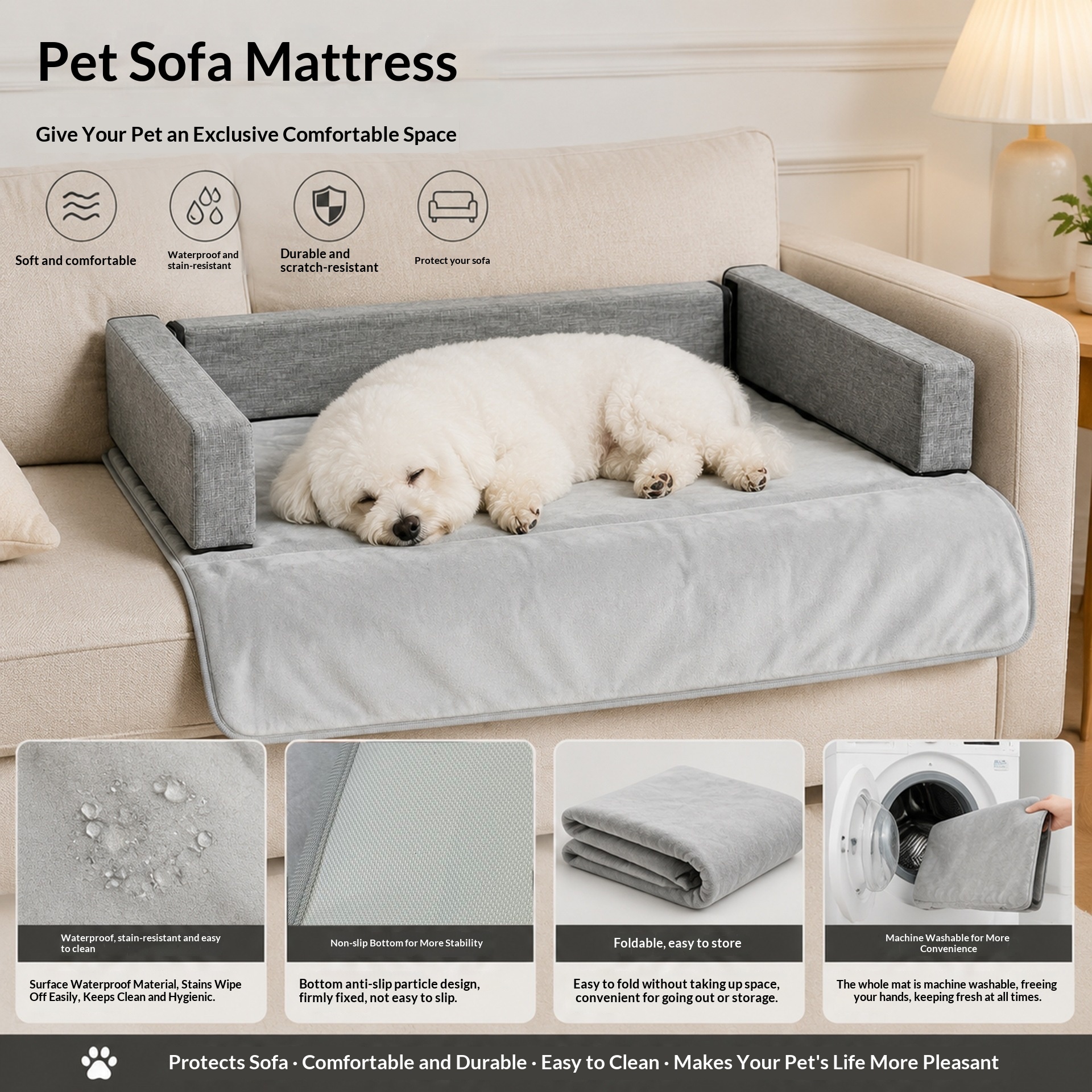 New Pet Sofa Mattress Detachable Design Easy To Clean Soft And Comfortable Skin-friendly Three Sides Surrounded By Pet Supplies photo 6