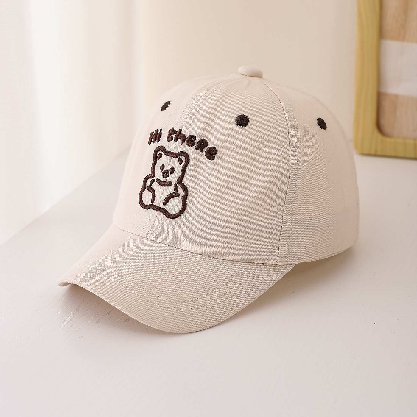 Children's Single-color Cartoon Teddy Bear Letter Embroidery Adjustable Fashionable And Simple Baseball Cap, Suitable For Traveling And Shopping Outside. photo 5