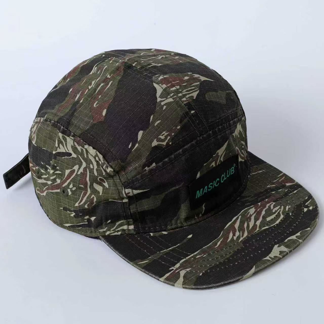 Checkered Camouflage Letter Logo Five-panel Camping Hat - Quick-drying Tear-resistant Flat Brim Workwear Street Sun Protection Hat photo 1
