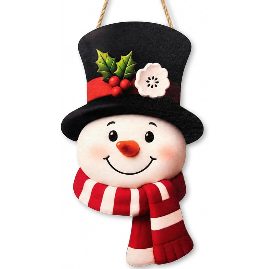 Christmas Decorations  Winter Snowman Wooden Welcome Sign For Front Door photo 1