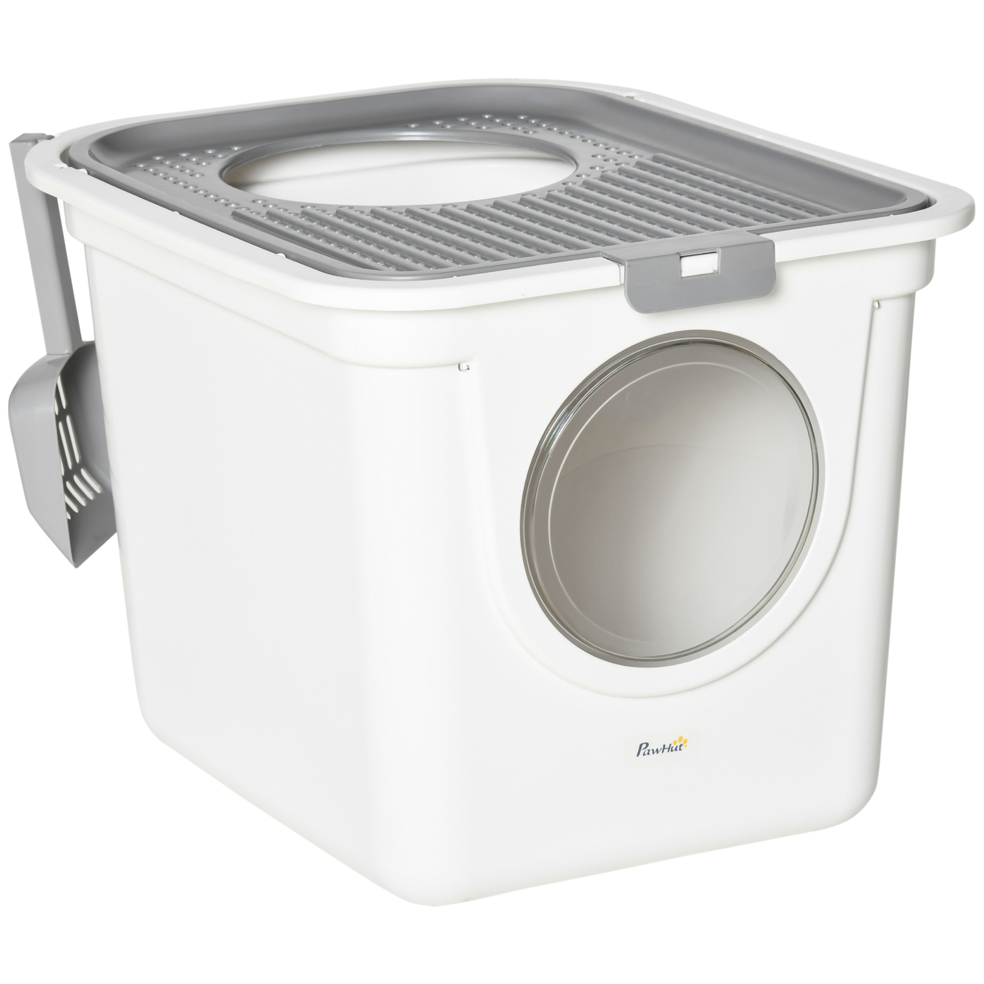 PawHut Cat Litter Box, Pet Toilet, Enclosed Kitten Pan With Front Entrance Top Exit, High Side, Scoop, White photo 2