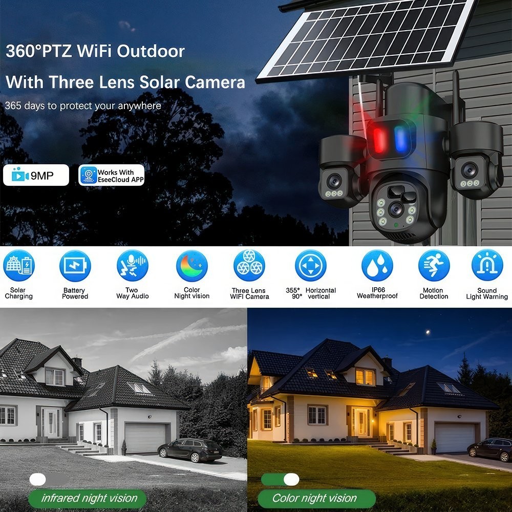 3-in-1 Wireless Solar Camera 360  Waterproof Durable Outdoor Energy Saving WIFI photo 4