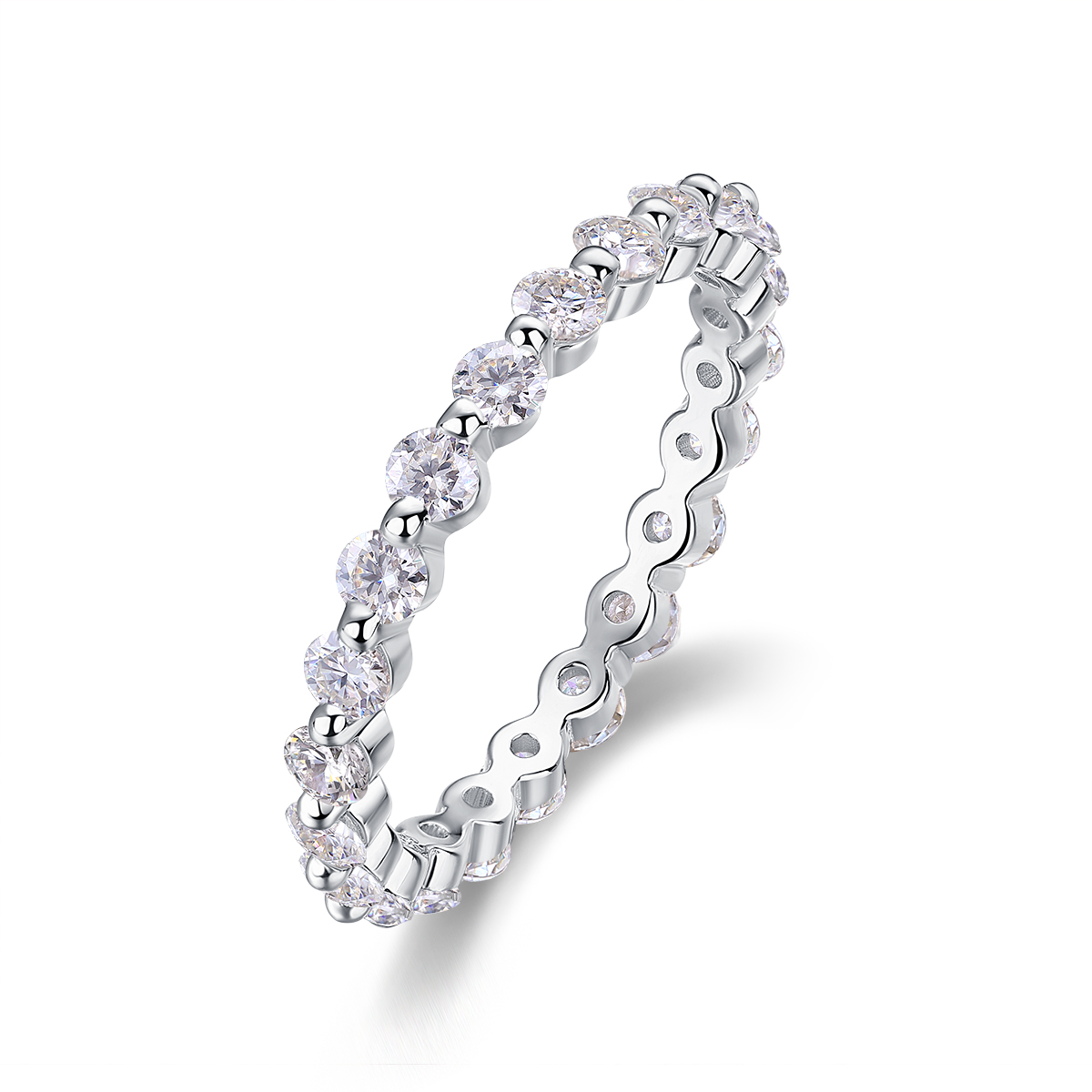 S925 Silver 1.6g Platinum Plated Moissanite Ring, 3.0mm Wavy Eternity 22pcs D VVS1 Band, GRA Certified US 5-9 photo 1