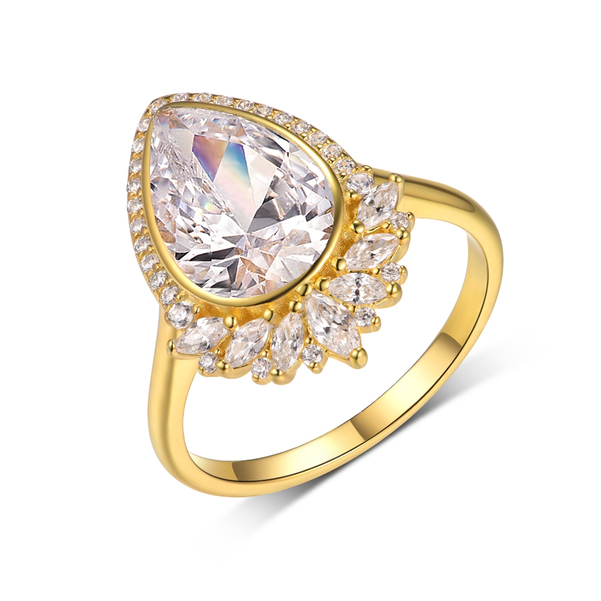 S925 Silver 4g Pear Moissanite Ring, 8x12mm D VVS1 Teardrop Halo Design, GRA Certified US 6-9 photo 1