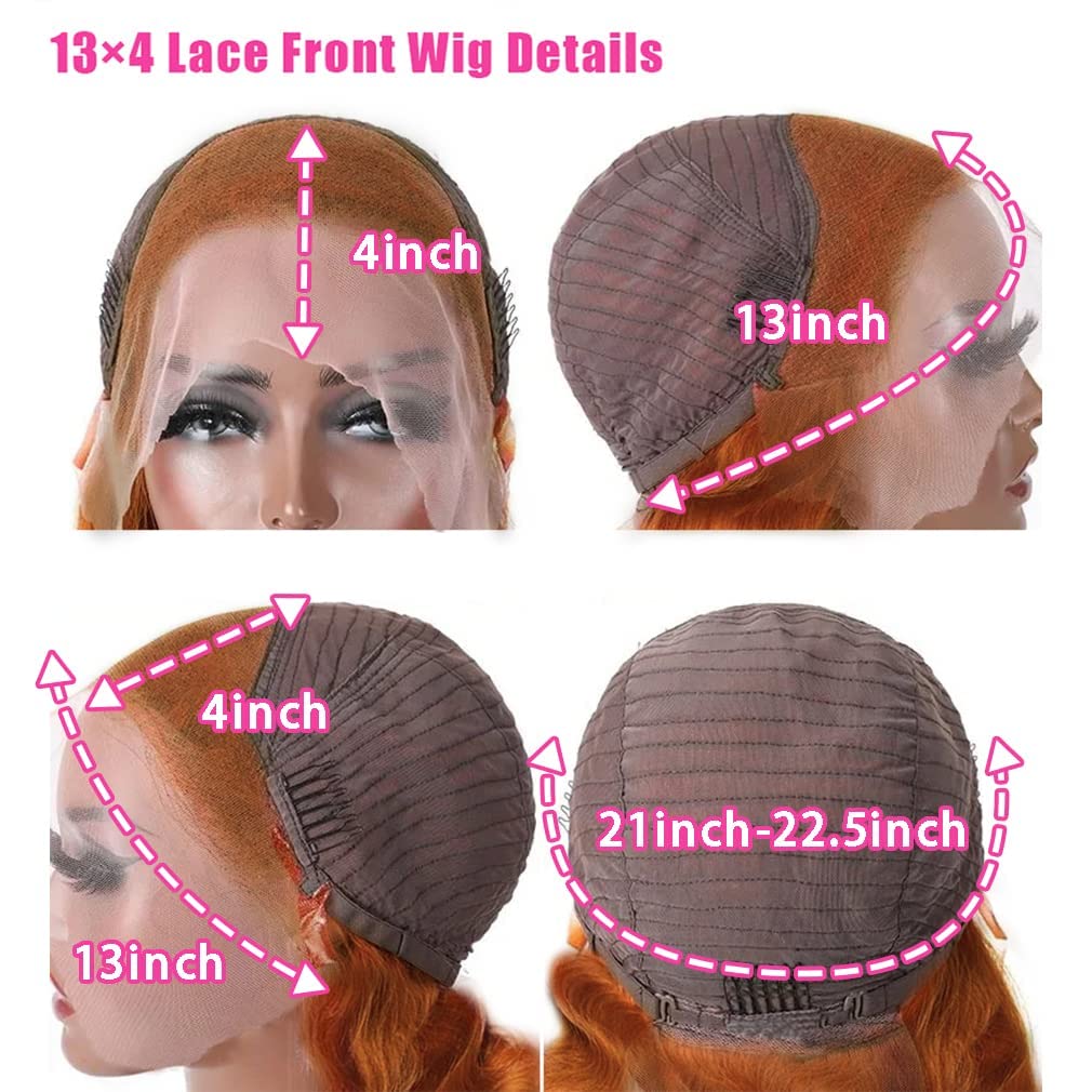13x4 Lace Front Human Hair Wig Body Wave Ginger Yellow Density photo 5