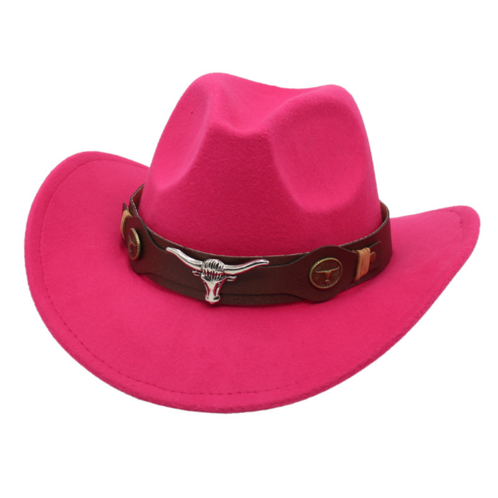 National Style Bull Head Decoration Western Cowboy Hat Retro Fashionable Belt Buckle Wide Brimmed Felt Hat For Outdoor Camping, Travel Photography, Outfit. Hat photo 8