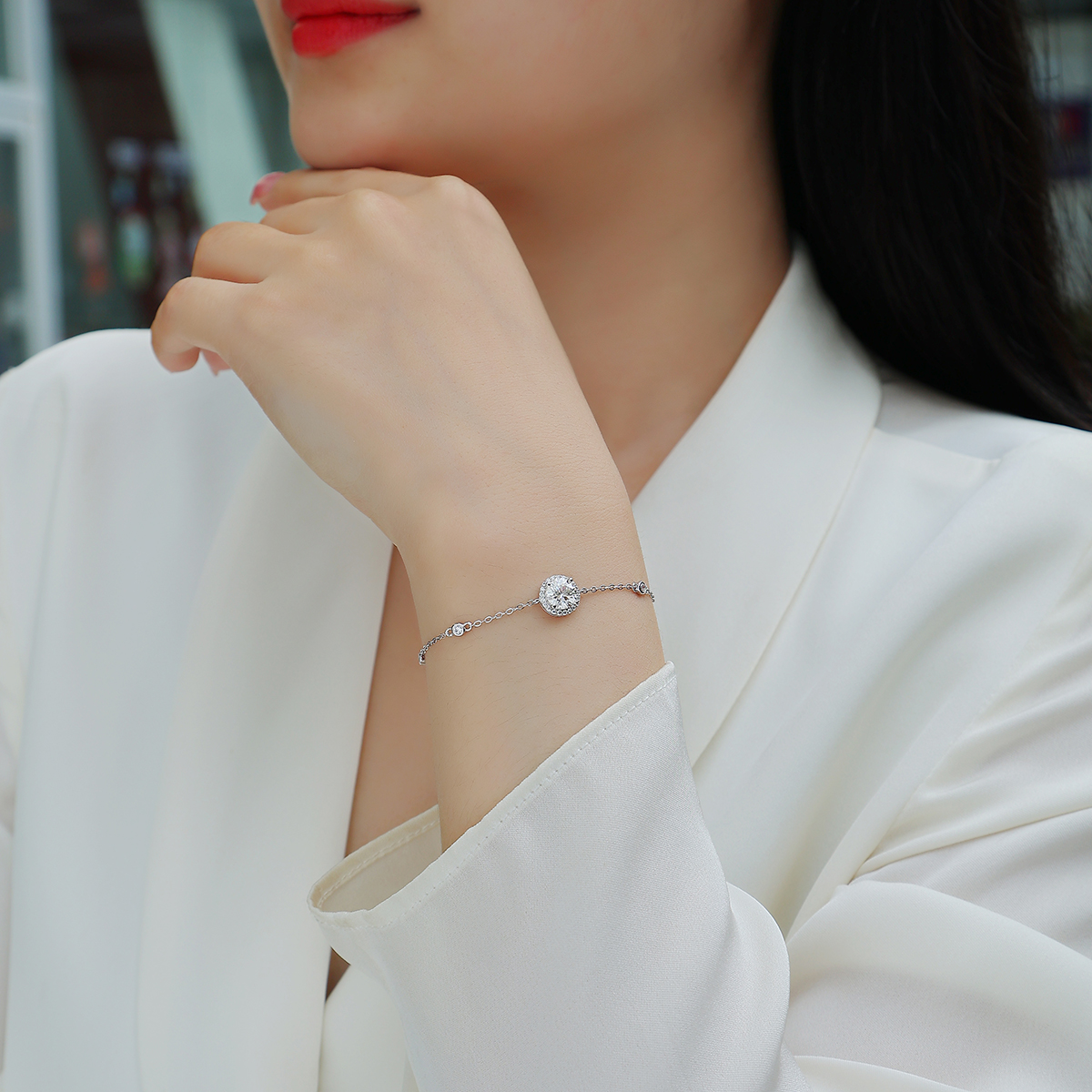 S925 Silver 1.5g Moissanite Bracelet, 1ct Halo D VVS1, 16&5cm Adjustable, GRA Certified photo 2