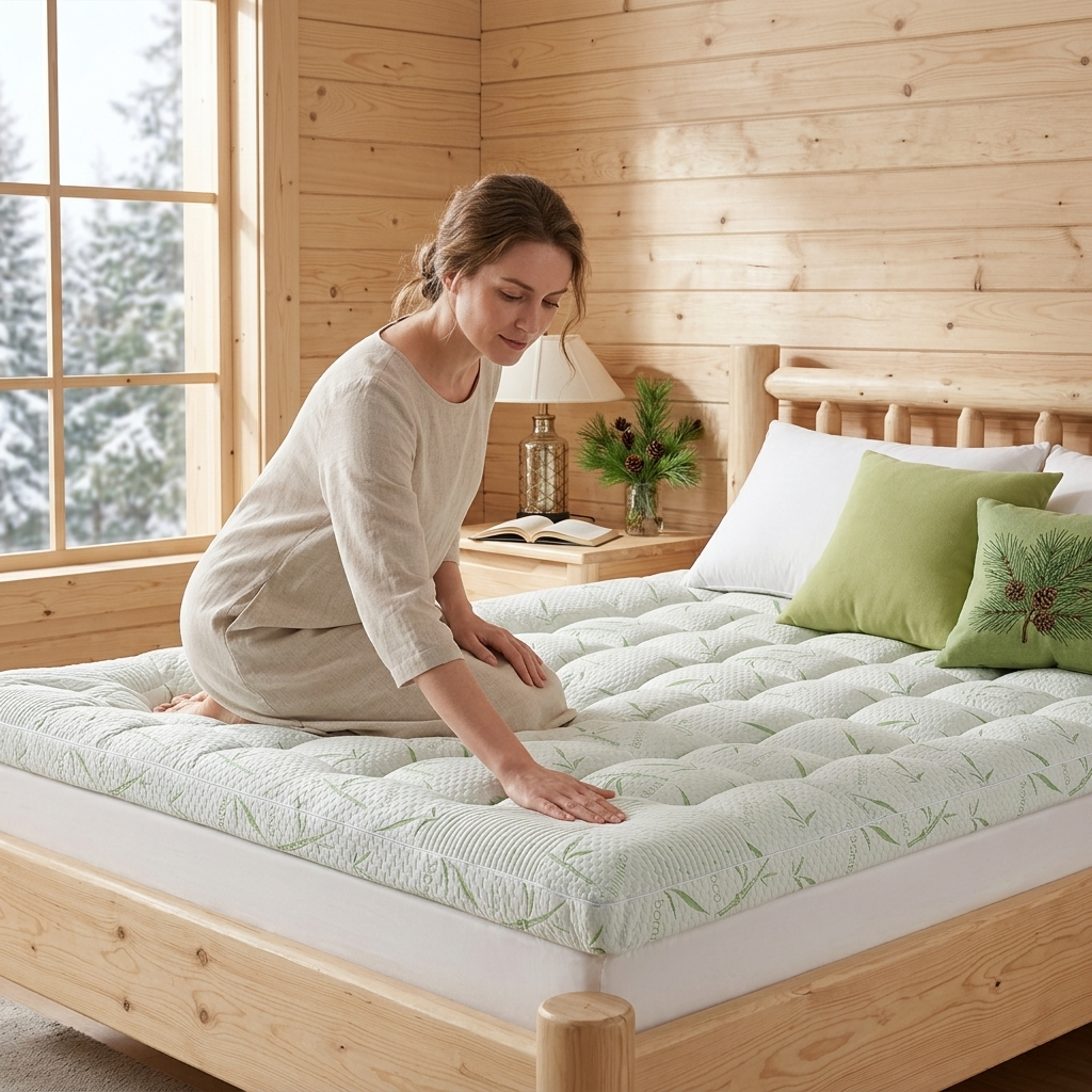Non-Slip Mattress Protector Topper, Bamboo Fabric Bed Pad, Extra Soft Sleeping Mattress Cover photo 4