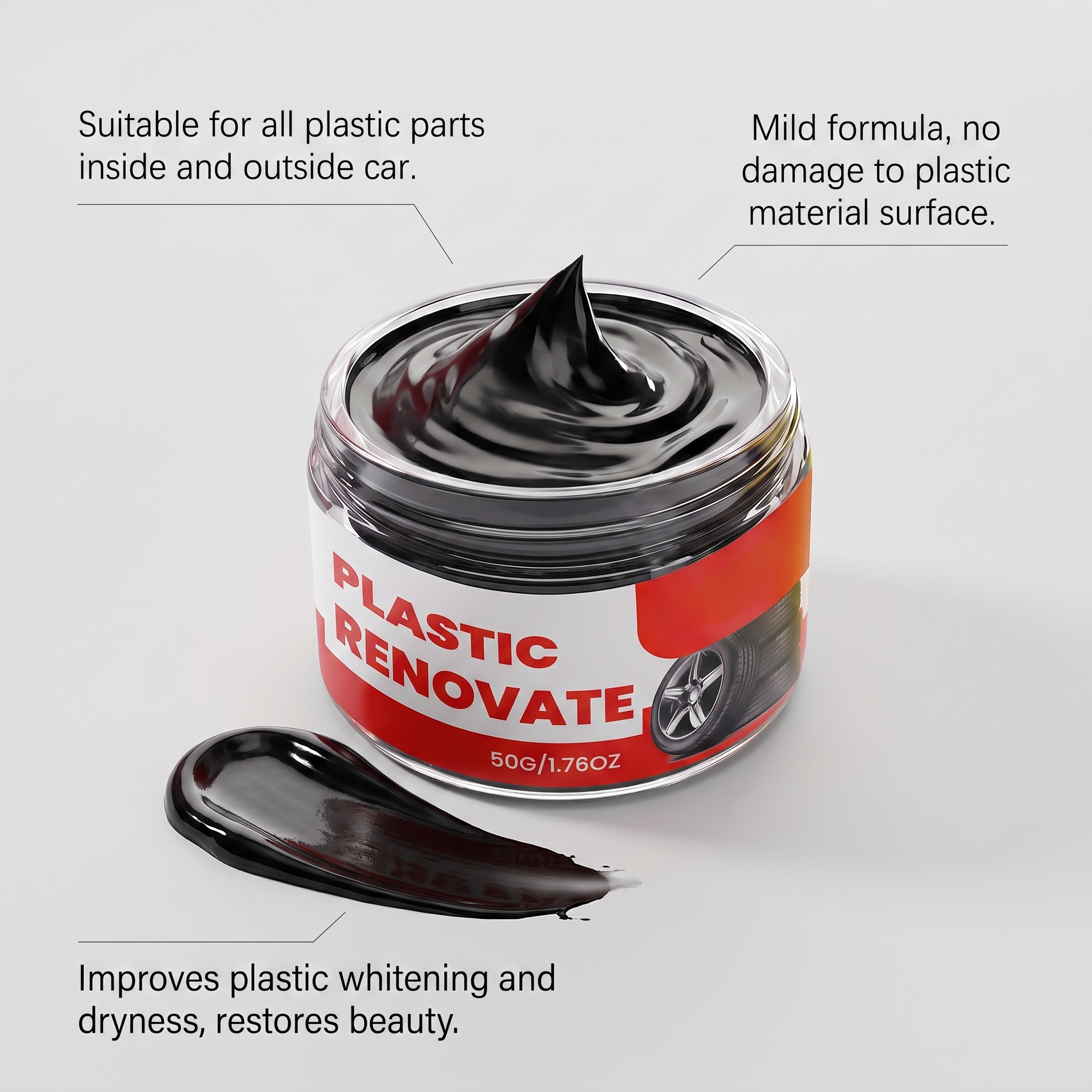 Plastic Restorer Cream, Car Trim Polish & Gloss Coating For Interior Exterior Plastic Parts photo 2