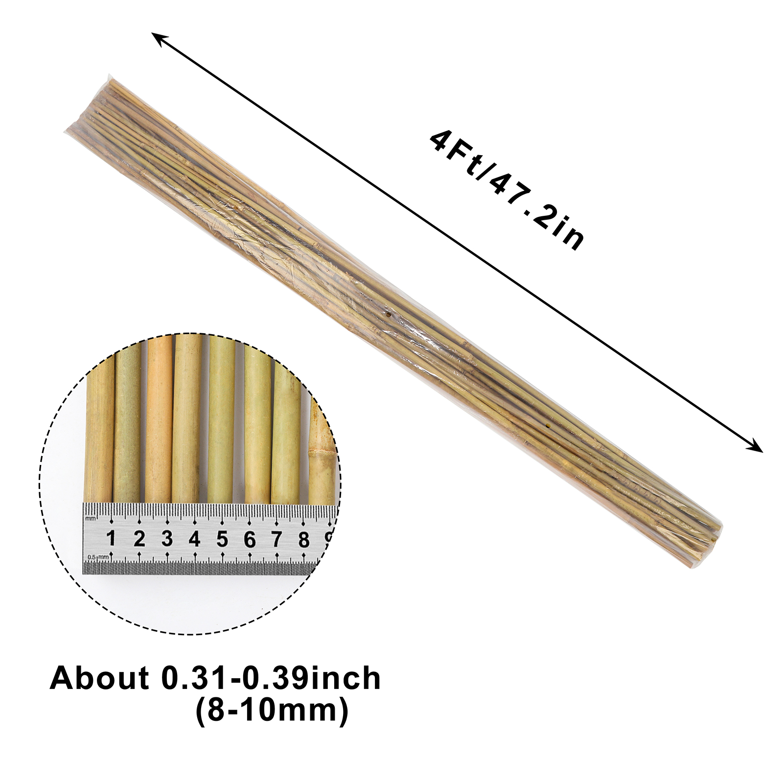 4FT,Diameter 8mm - 10mm Natural Bamboo Plant Stake, Sturdy Bamboo Poles, Durable Plant Bamboo Stake, Garden Climbing Plant Bracket 25pcs. Self-pickup Only photo 1