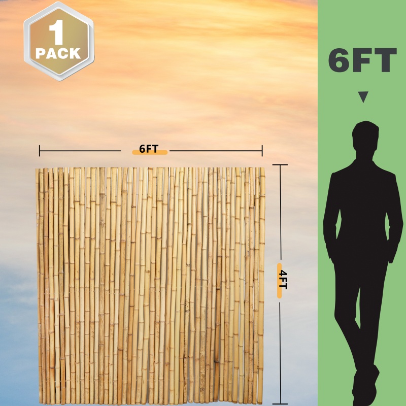 Natural Bamboo Fence Roll 4FT X 6FT , Outside Bamboo Privacy Fencing, Natural Privacy Screen Panels For Garden, Outdoor Self-pickup Only photo 1
